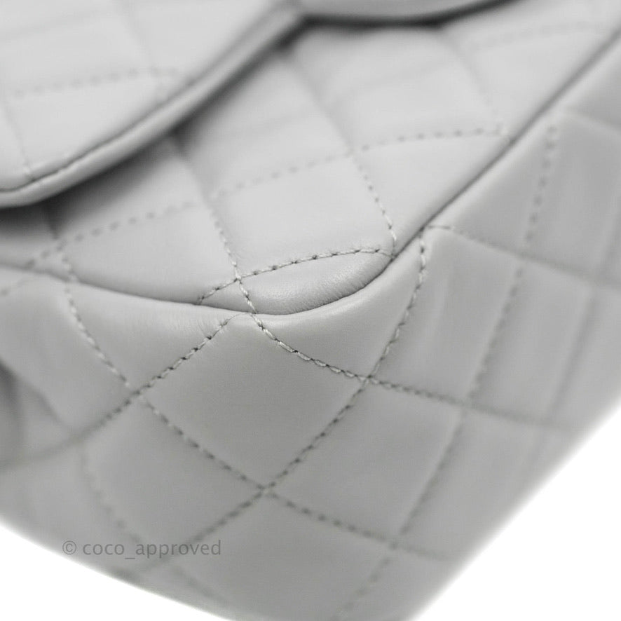 Chanel Mini Rectangular Pearl Crush Quilted Grey Lambskin Aged Gold Hardware