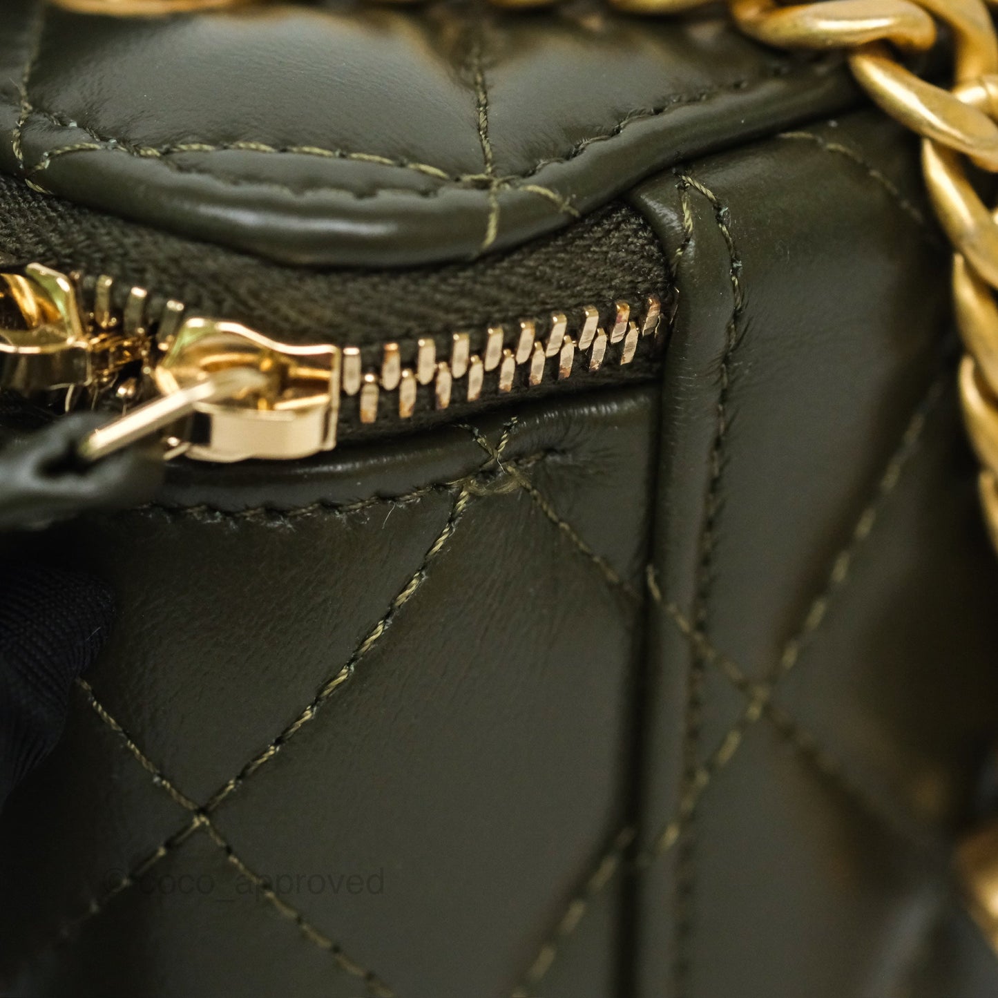 Chanel All Slide Vanity with Adjustable Chain Dark Olive Green Lambskin Aged Gold Hardware