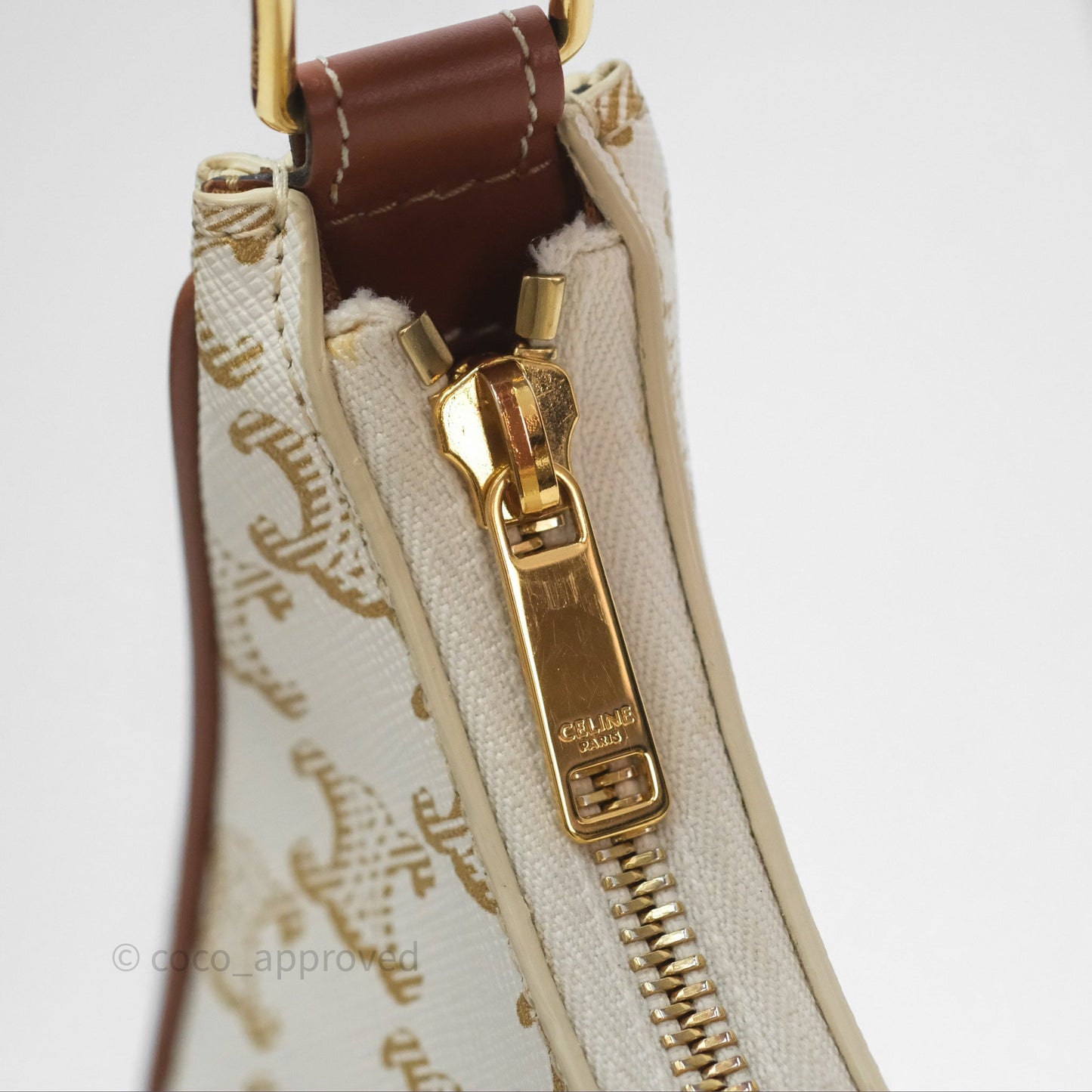 Celine Ava Bag In Triomphe Canvas Calfskin White