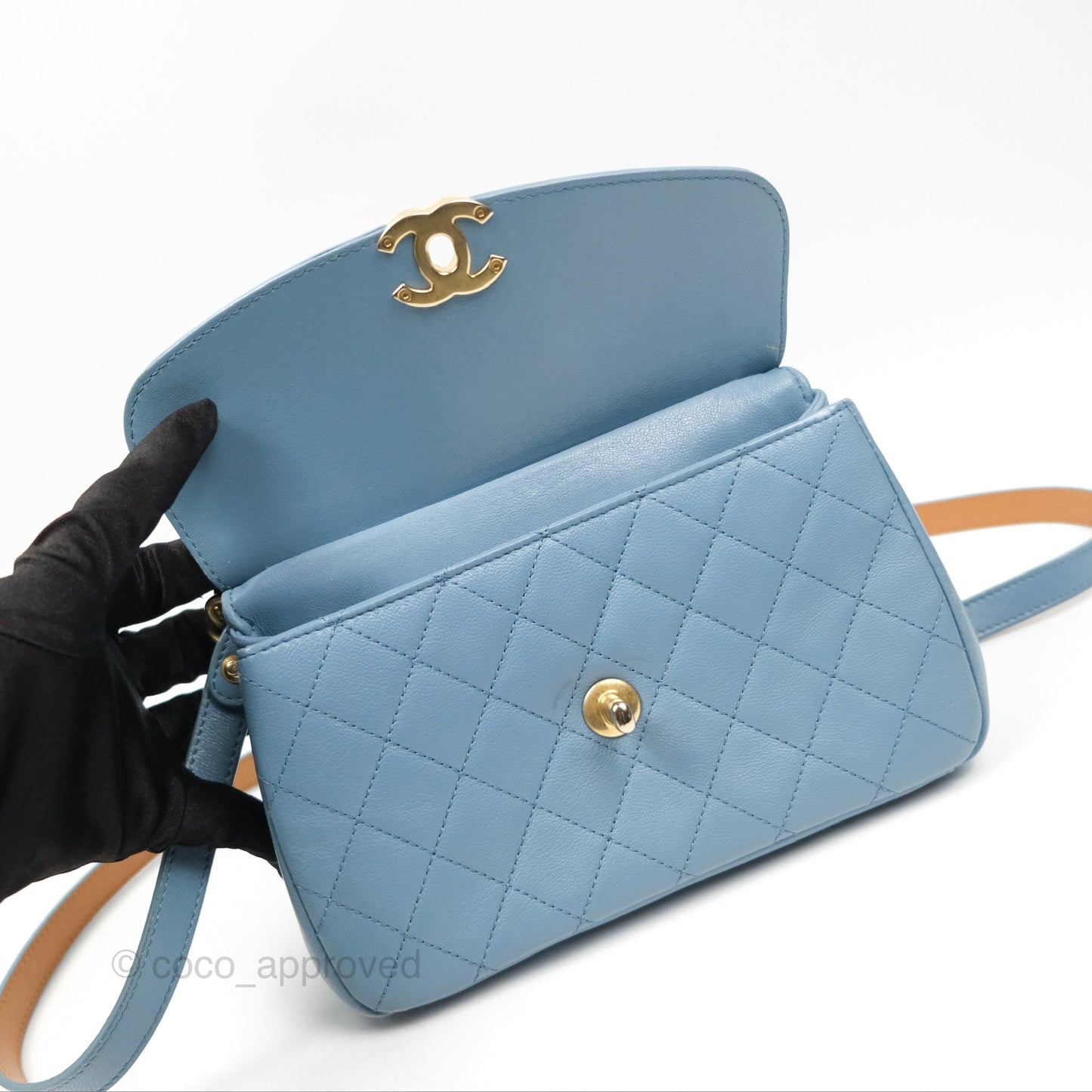 Chanel Curved Flap Bag Blue Lambskin Aged Gold Hardware