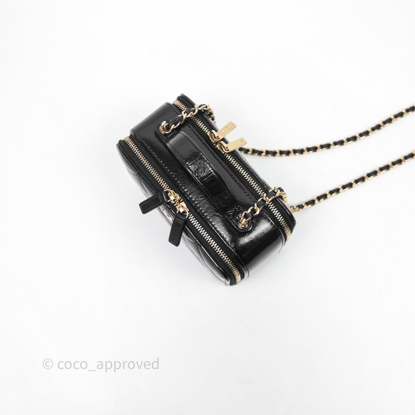 Chanel Small Top Handle Vanity Case Black Shiny Crumpled Calfskin Gold Hardware