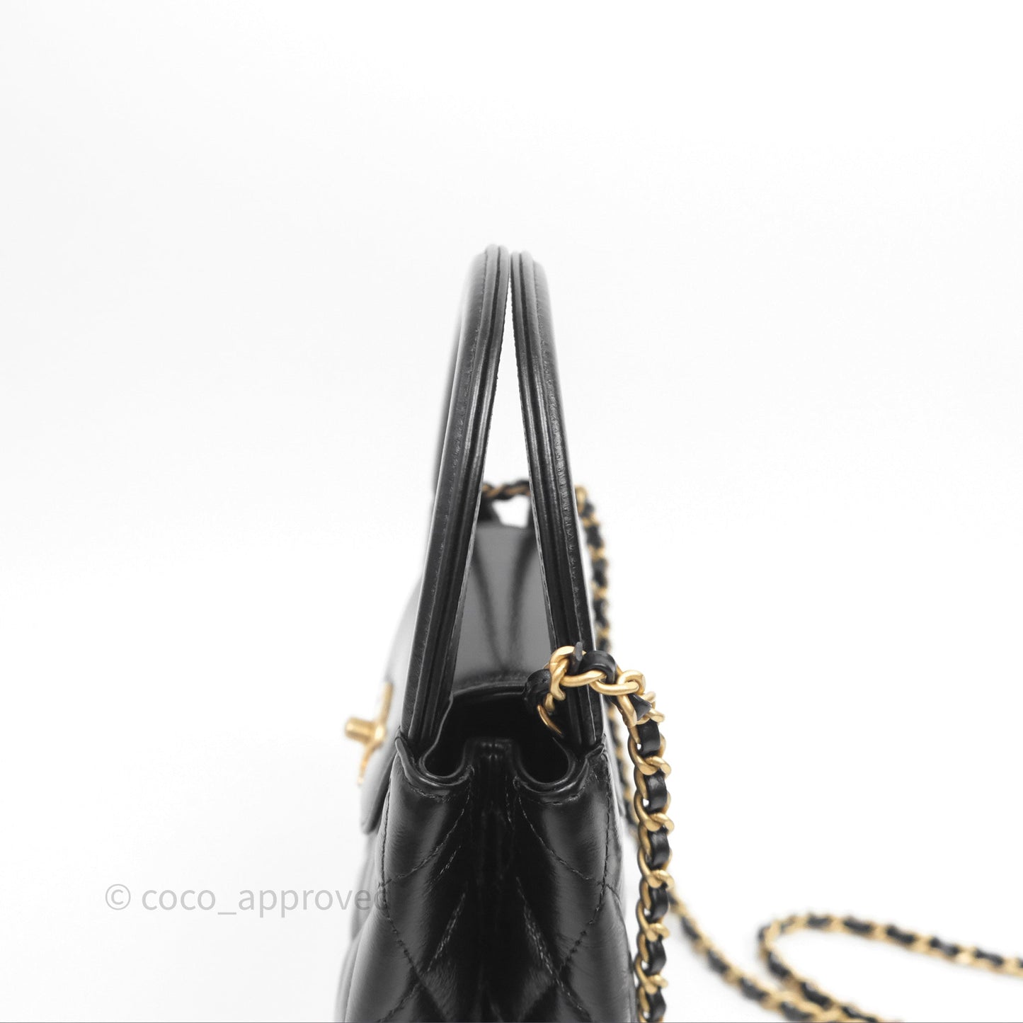 Chanel Kelly Bag Quilted Black Shiny Crumpled Calfskin Aged Gold Hardware