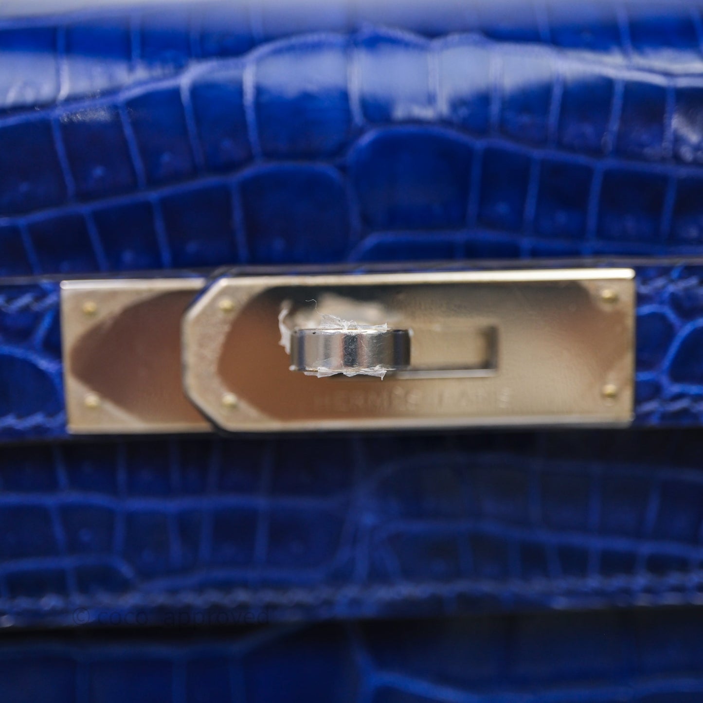 Hermès Kelly 28 Blue Croc Palladium Hardware