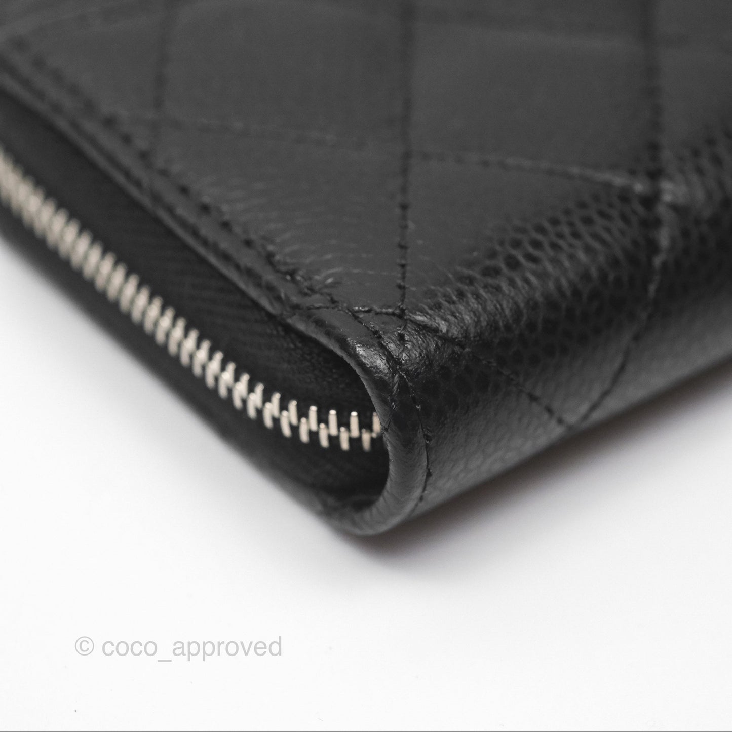 Chanel Quilted Zip Card Holder Black Caviar Silver Hardware