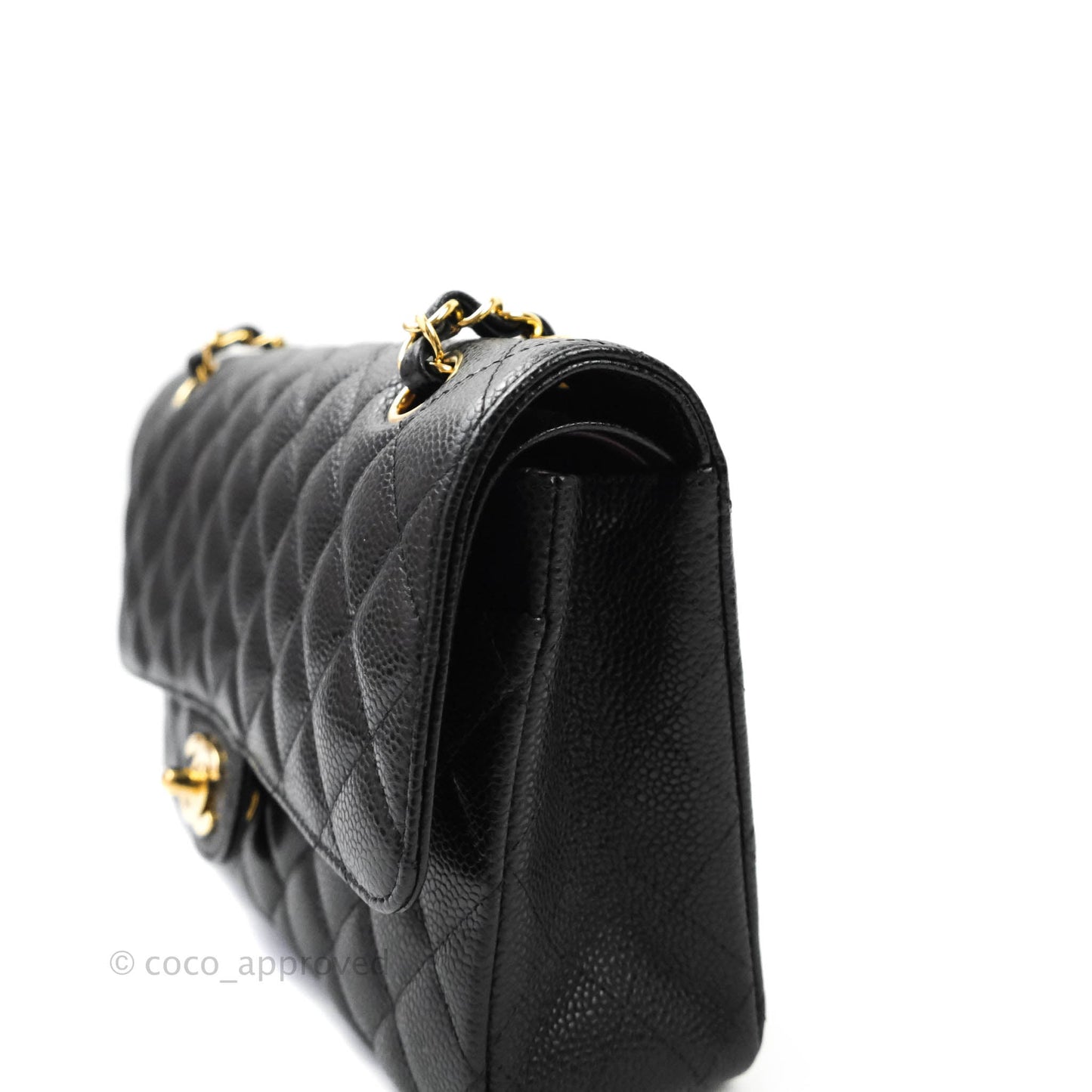 Chanel Quilted M/L Medium Double Flap Black Caviar Gold Hardware