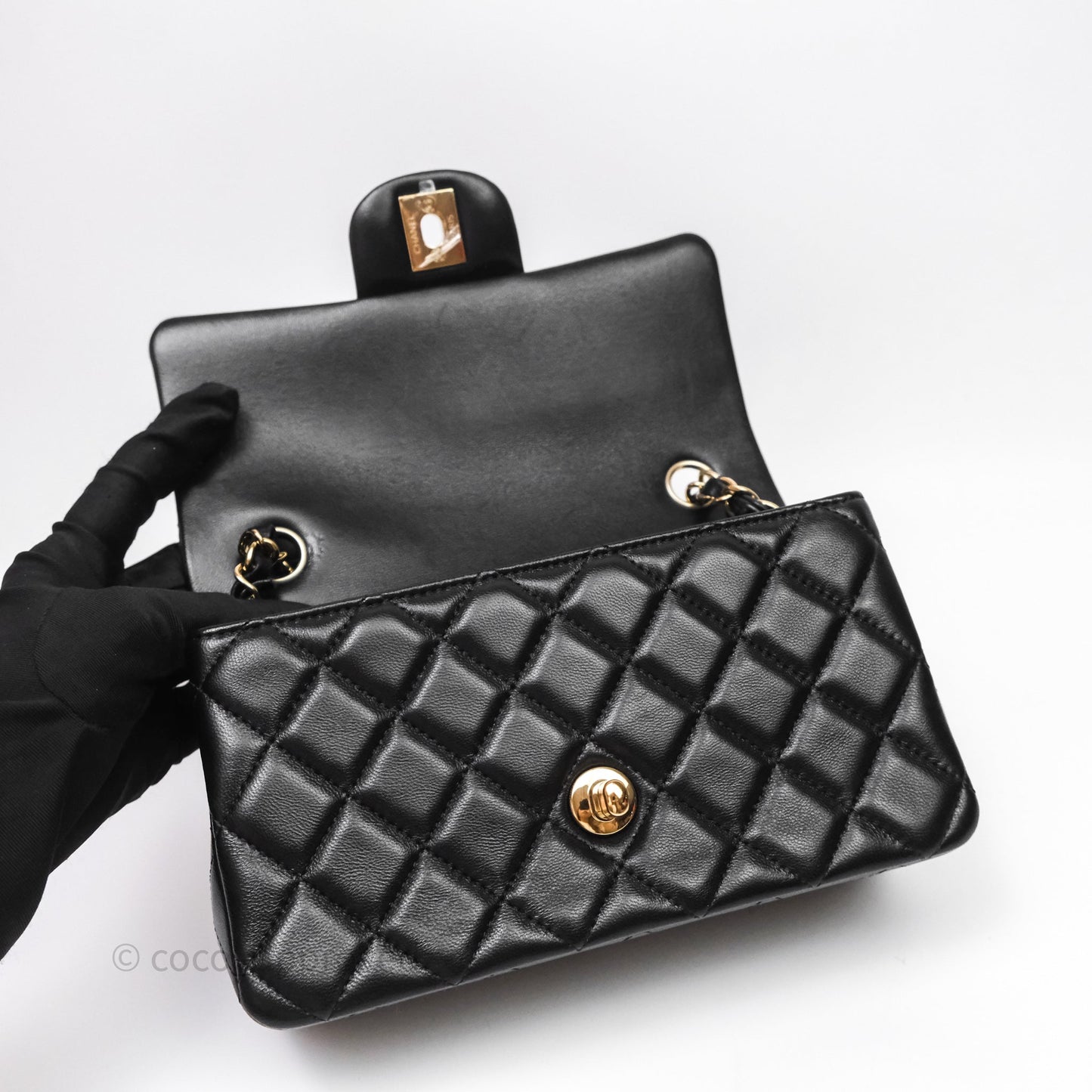 Chanel Quilted Mini Rectangular Black Lambskin Gold Hardware