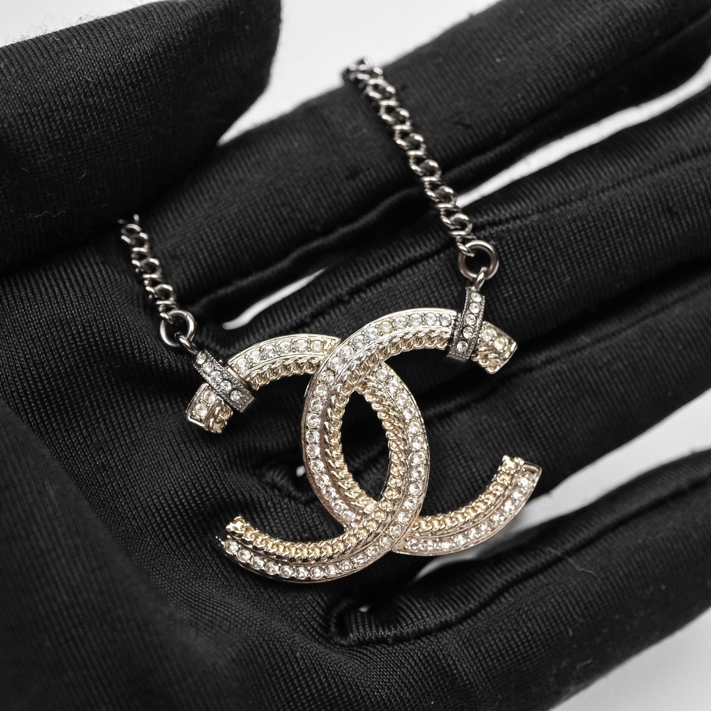 Chanel Crystals CC Necklace Gun Metal 21B