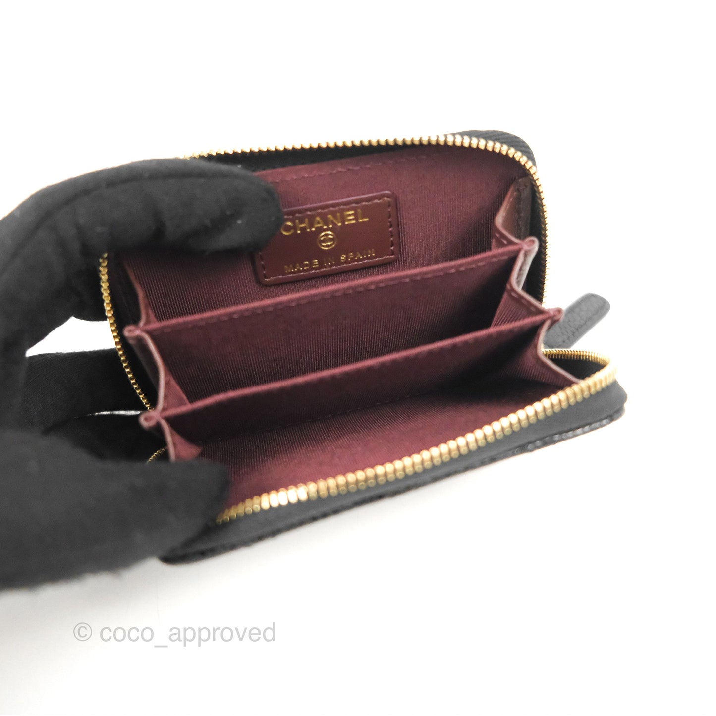 Chanel Classic Zipped Coin Purse Black Caviar Gold Hardware