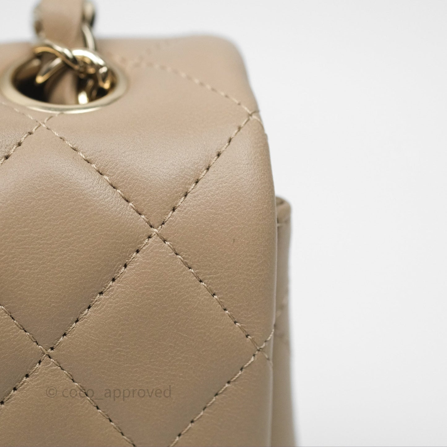 Chanel Quilted Mini Rectangular Flap Beige Lambskin Gold Hardware