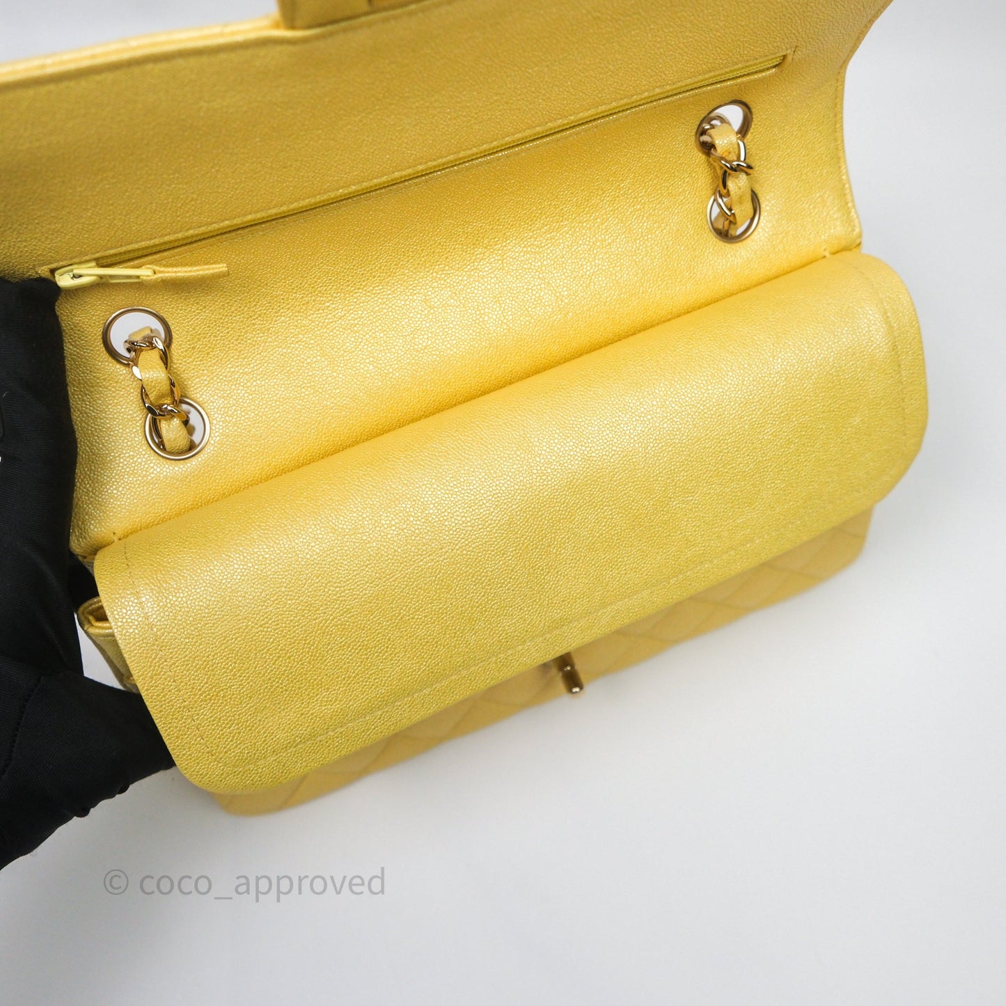 Chanel Classic M/L Medium Flap Quilted Iridescent Yellow Caviar Gold Hardware