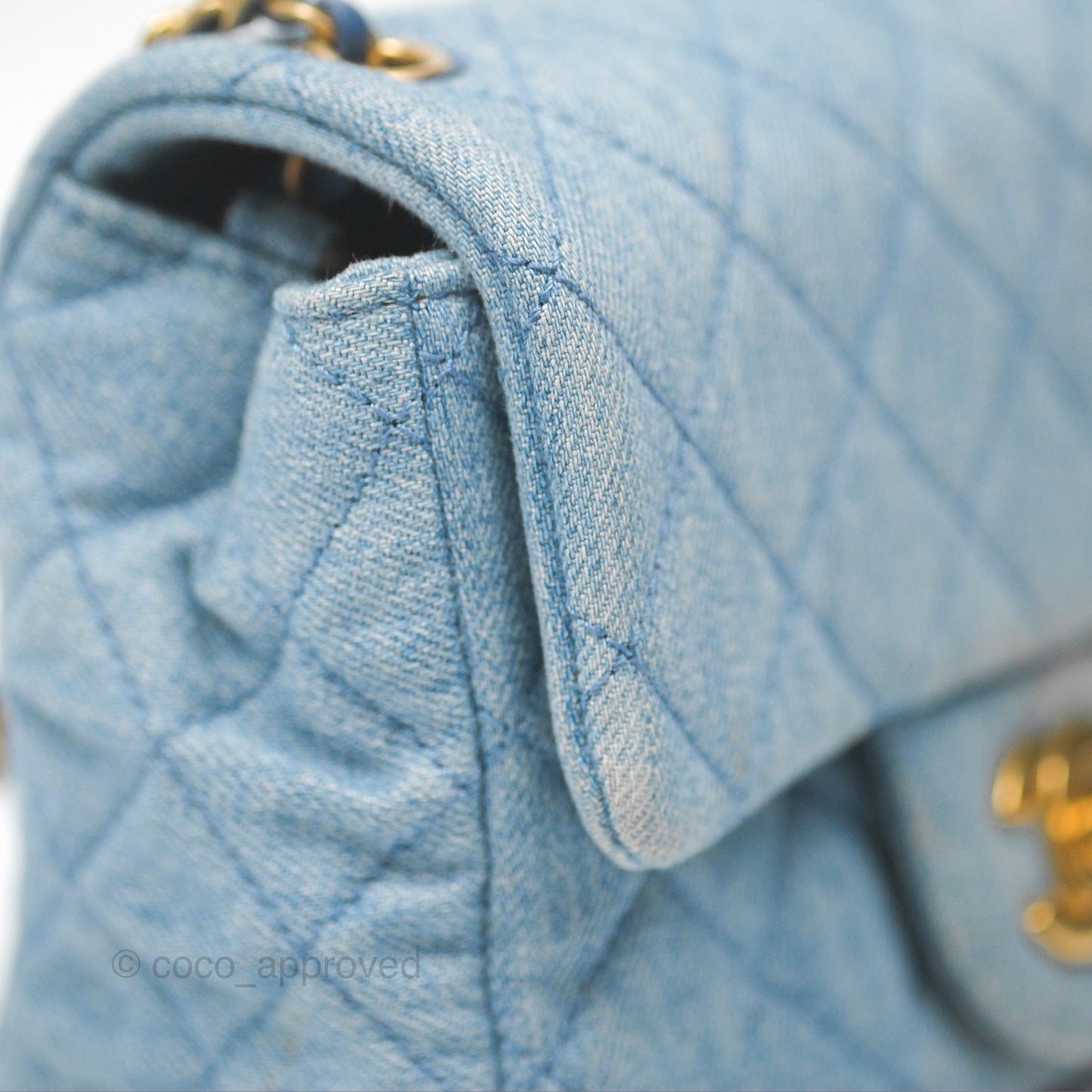 Chanel Mini Square Pearl Crush Quilted Denim Aged Gold Hardware
