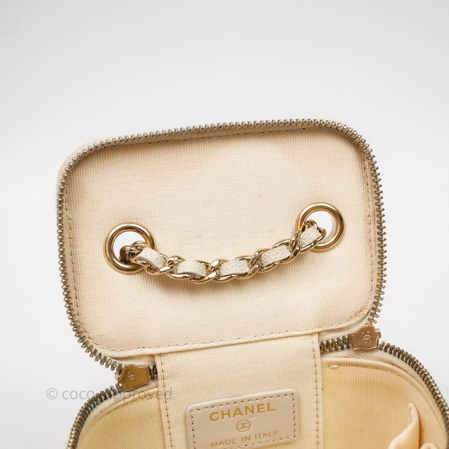 Chanel Mini Vanity With Chain White Caviar Gold Hardware