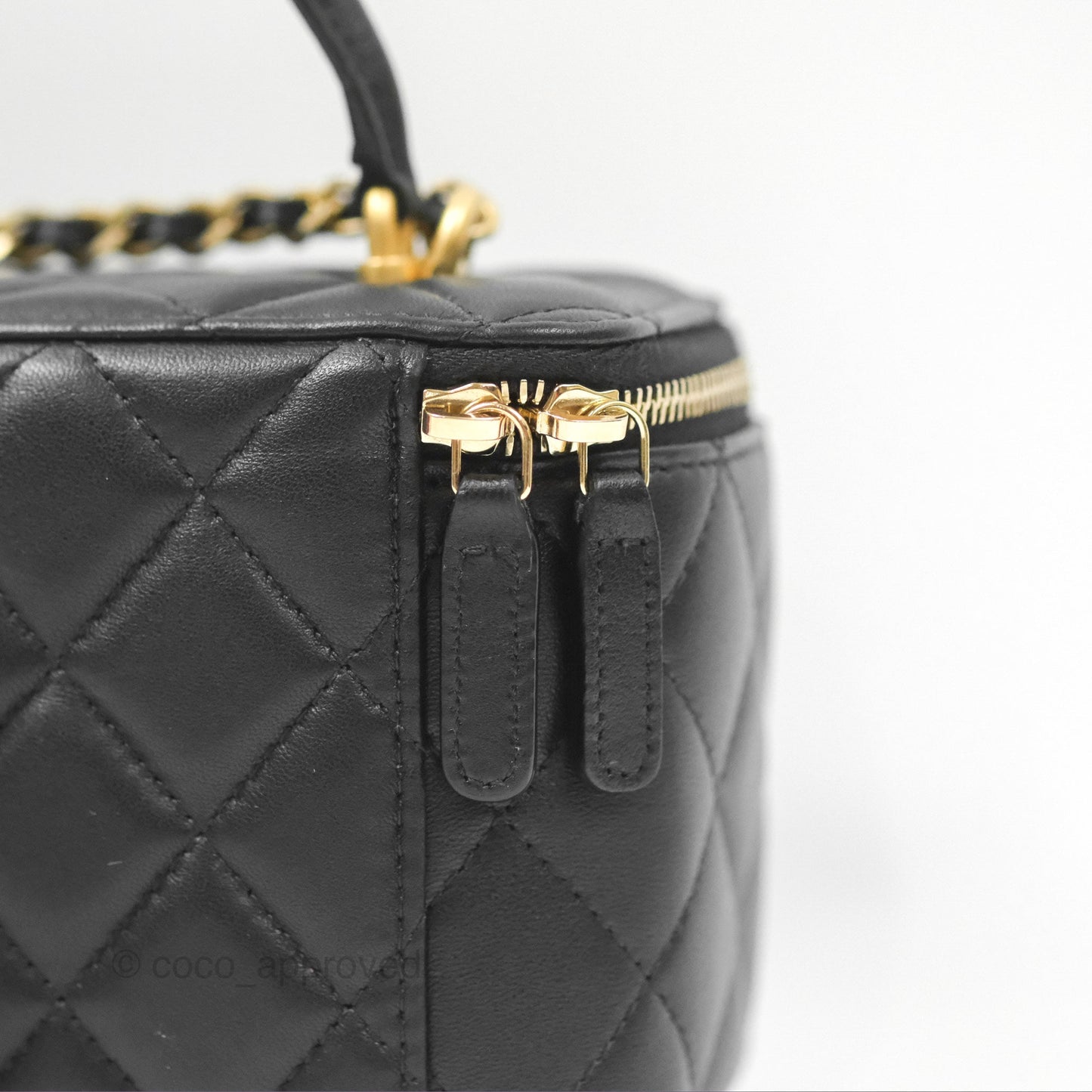 Chanel Vanity Rectangular Metal Top Handle Black Lambskin Aged Gold Hardware 22B