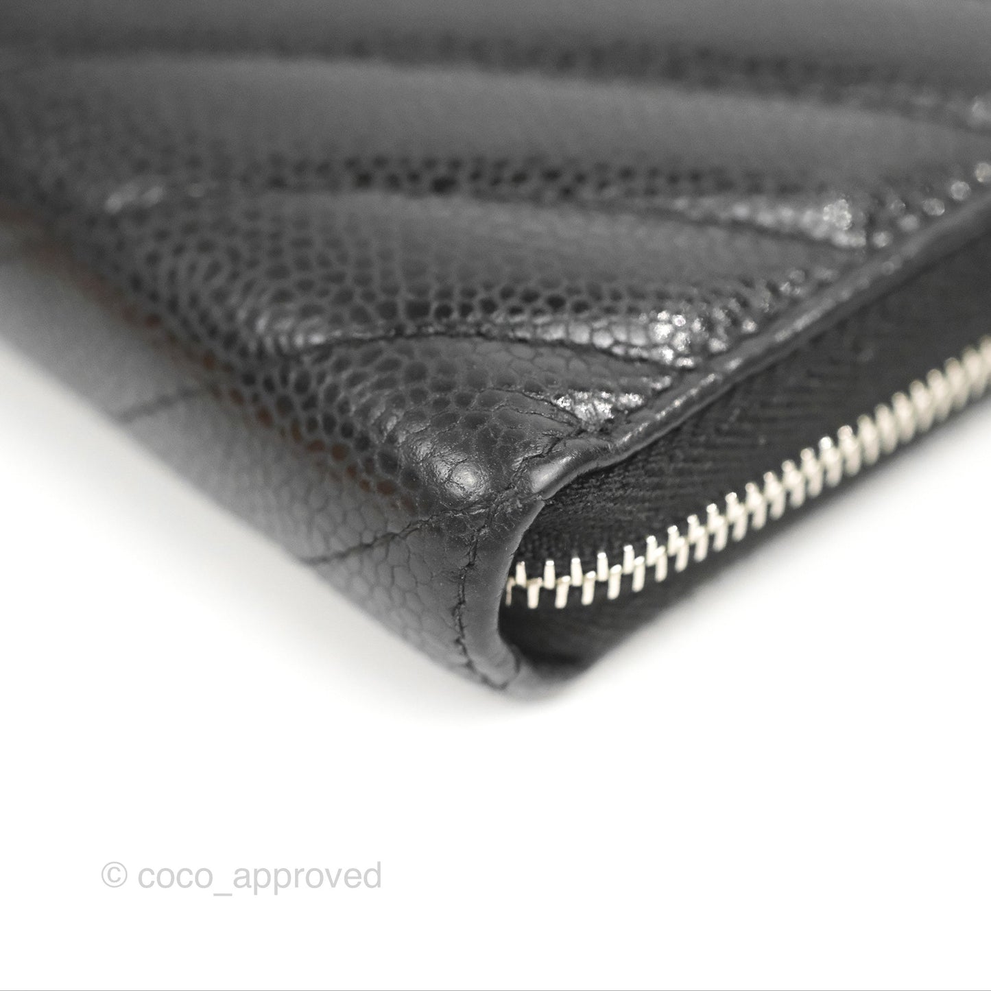 Chanel Medium Wallet Chevron Black Soft Caviar Silver Hardware