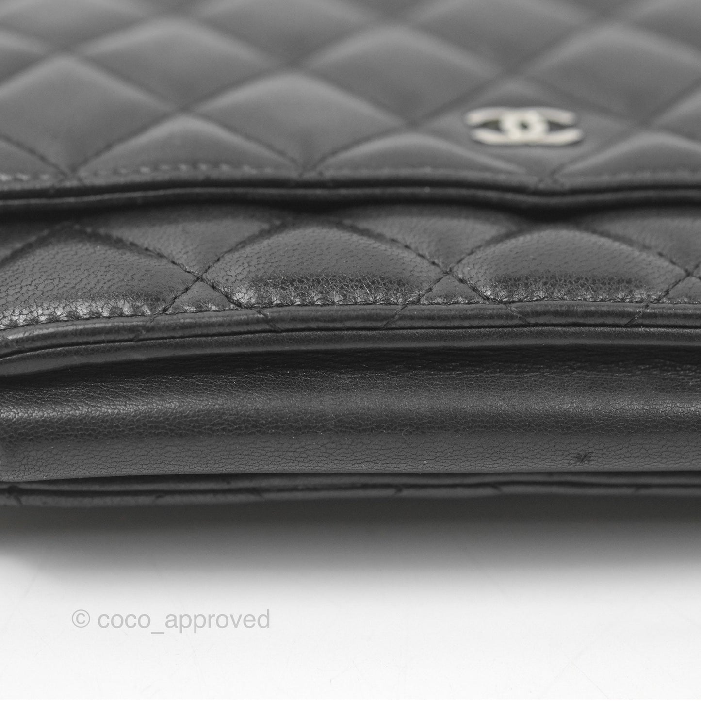 Chanel Quilted Classic Wallet On Chain WOC Black Lambskin Silver Hardware