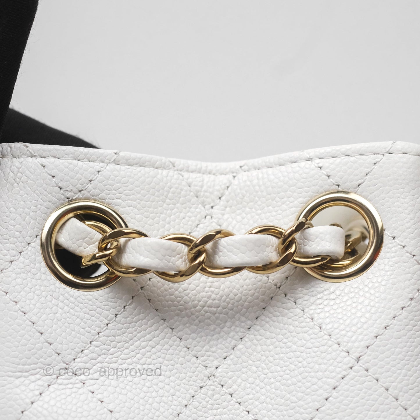 Chanel Mini Bucket Tote White Caviar Gold Hardware 22S