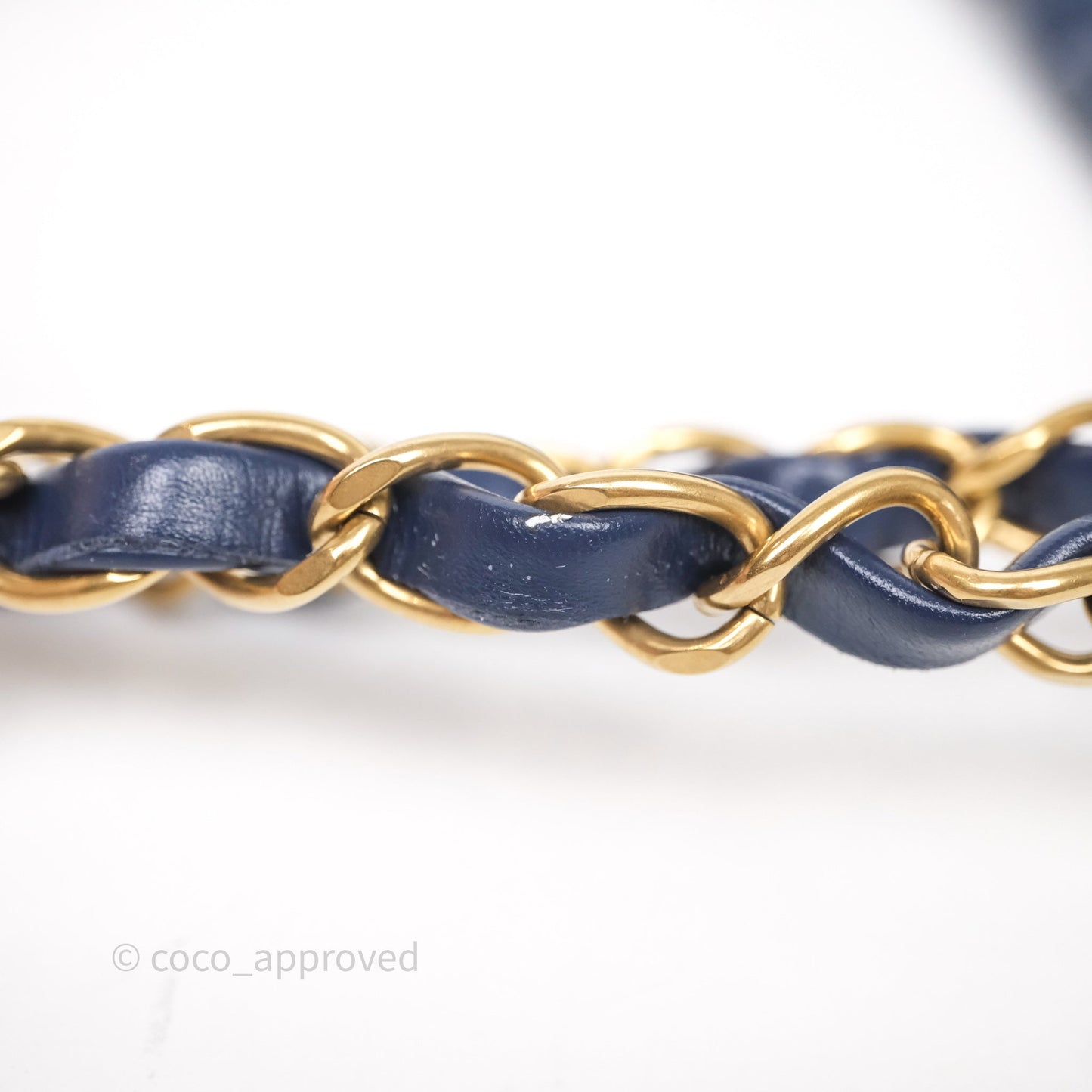 Chanel 22 Small Blue Shiny Calfskin Aged Gold Hardware