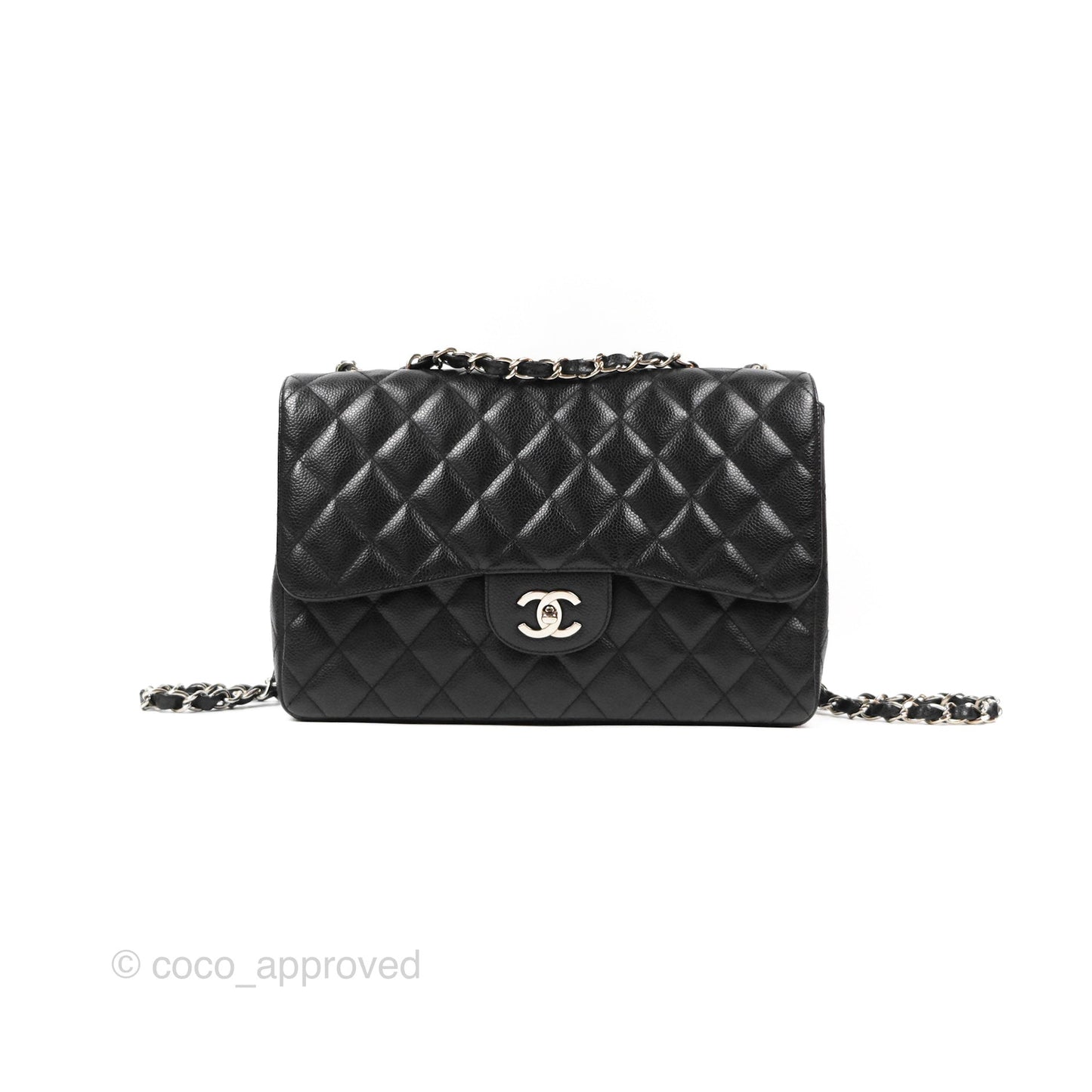 Chanel Jumbo Single Flap Quilted Black Caviar Silver Hardware