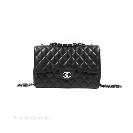 Chanel Jumbo Single Flap Quilted Black Caviar Silver Hardware
