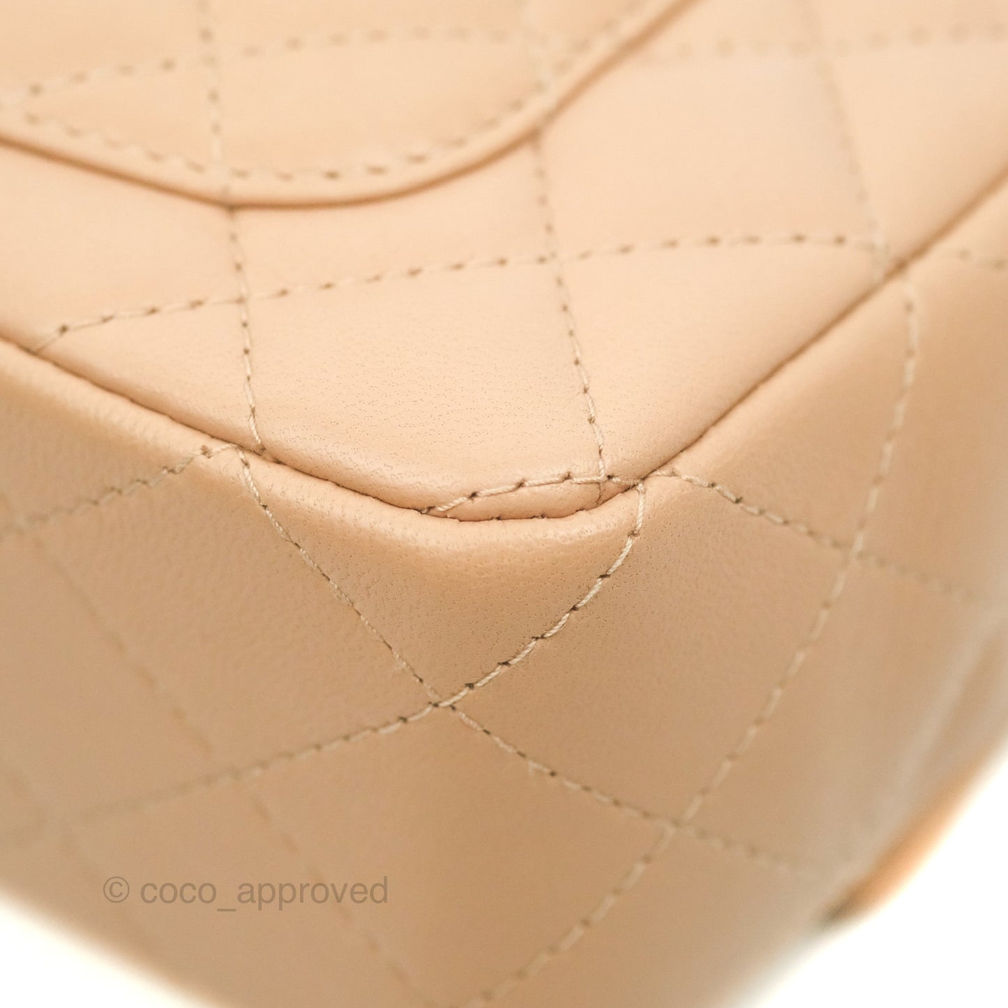 Chanel Quilted Mini Rectangular Flap Beige Lambskin Gold Hardware