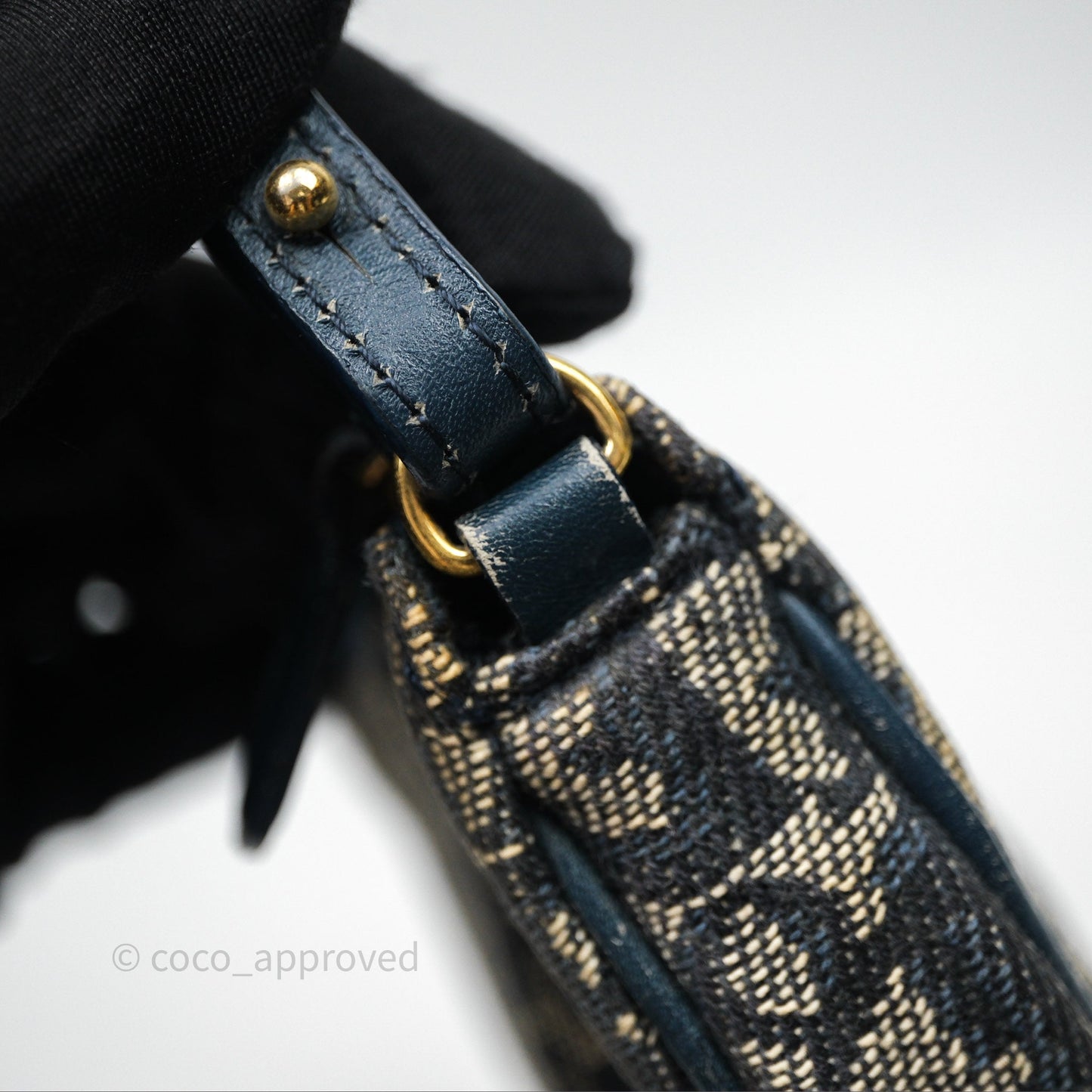 Christian Dior Vintage Mini Saddle Bag Blue Oblique Jacquard