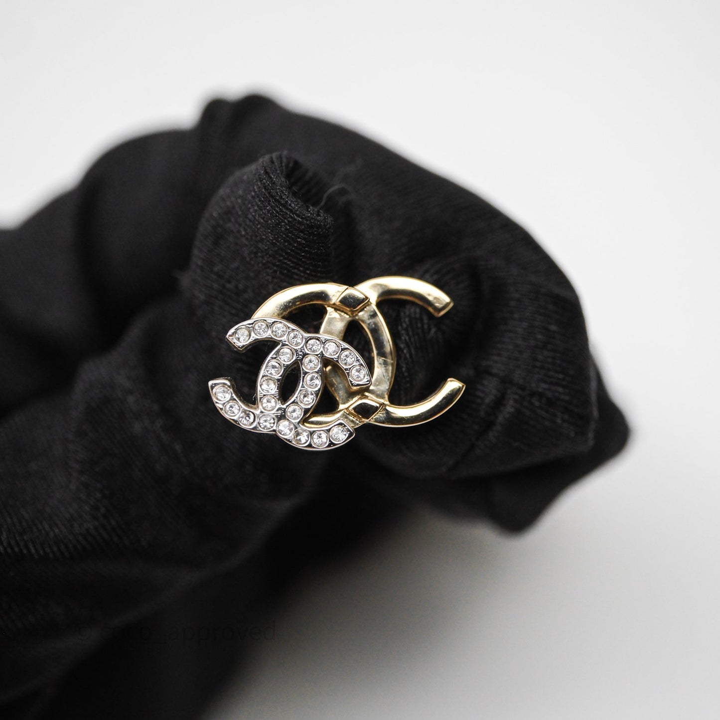 Chanel Double Crystal CC Earrings Silver & Gold Tone 21A