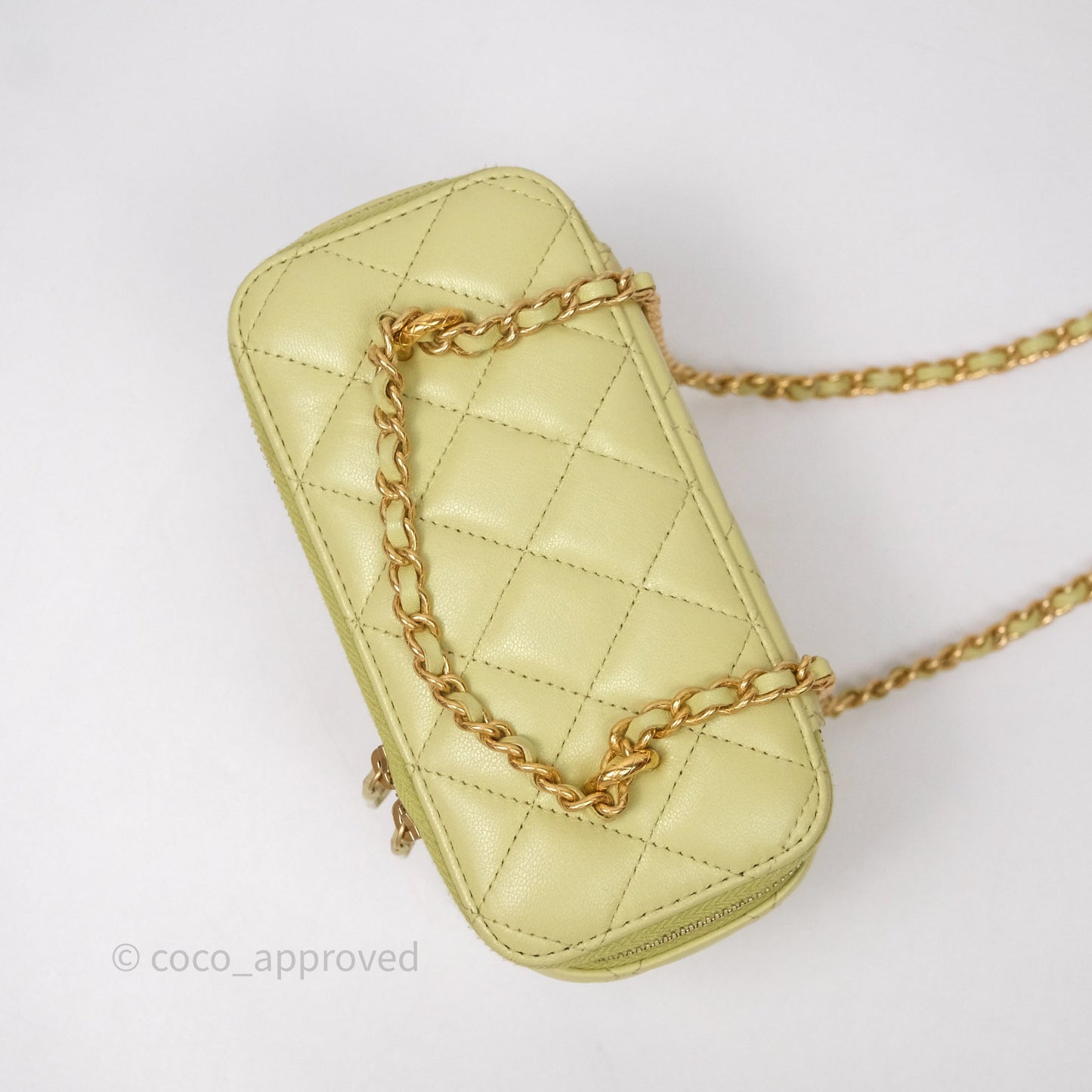 Chanel Quilted Vanity With Chain Lambskin Green Gold Hardware