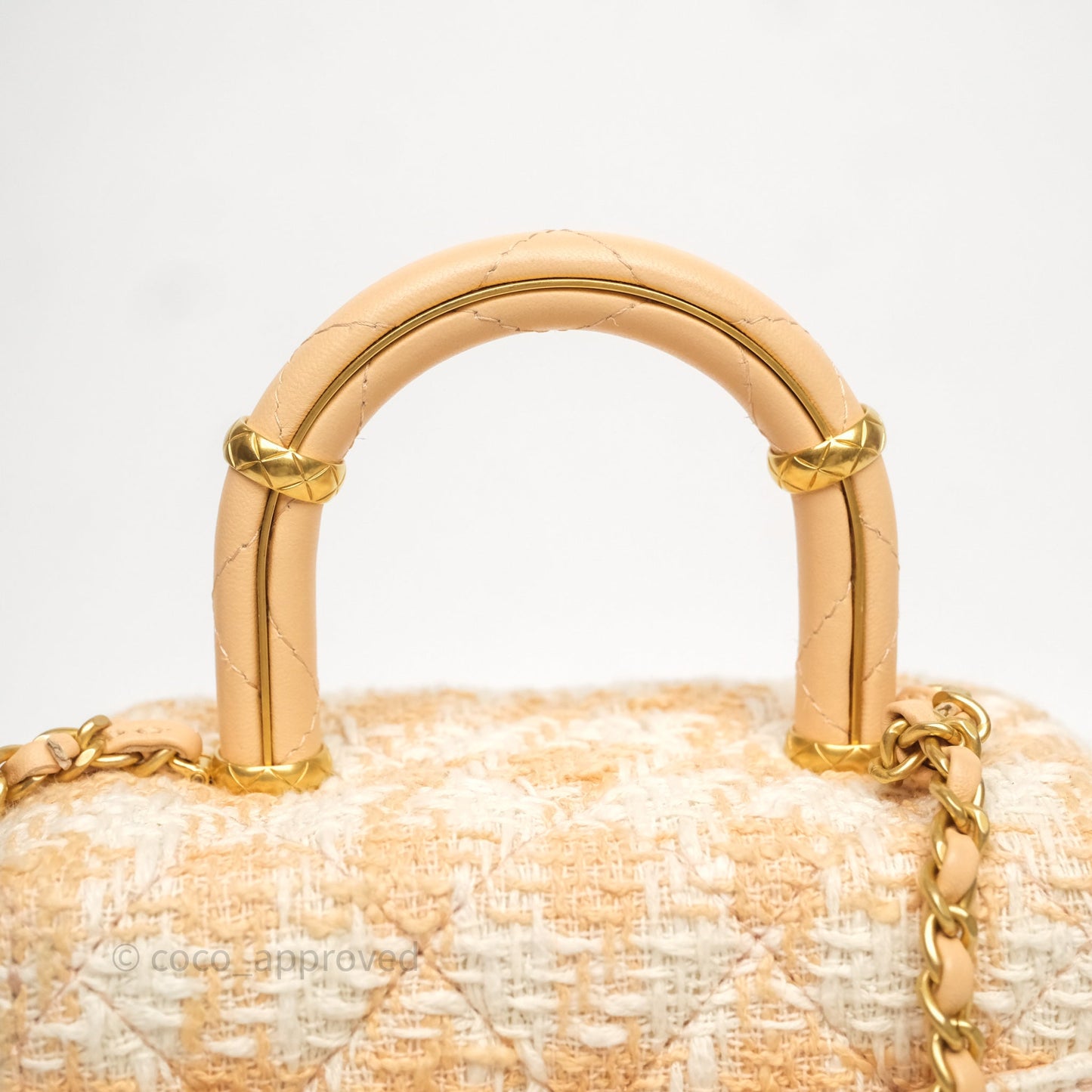 Chanel Vanity Case with Top Handle Orange Apricot Tweed Aged Gold Hardware