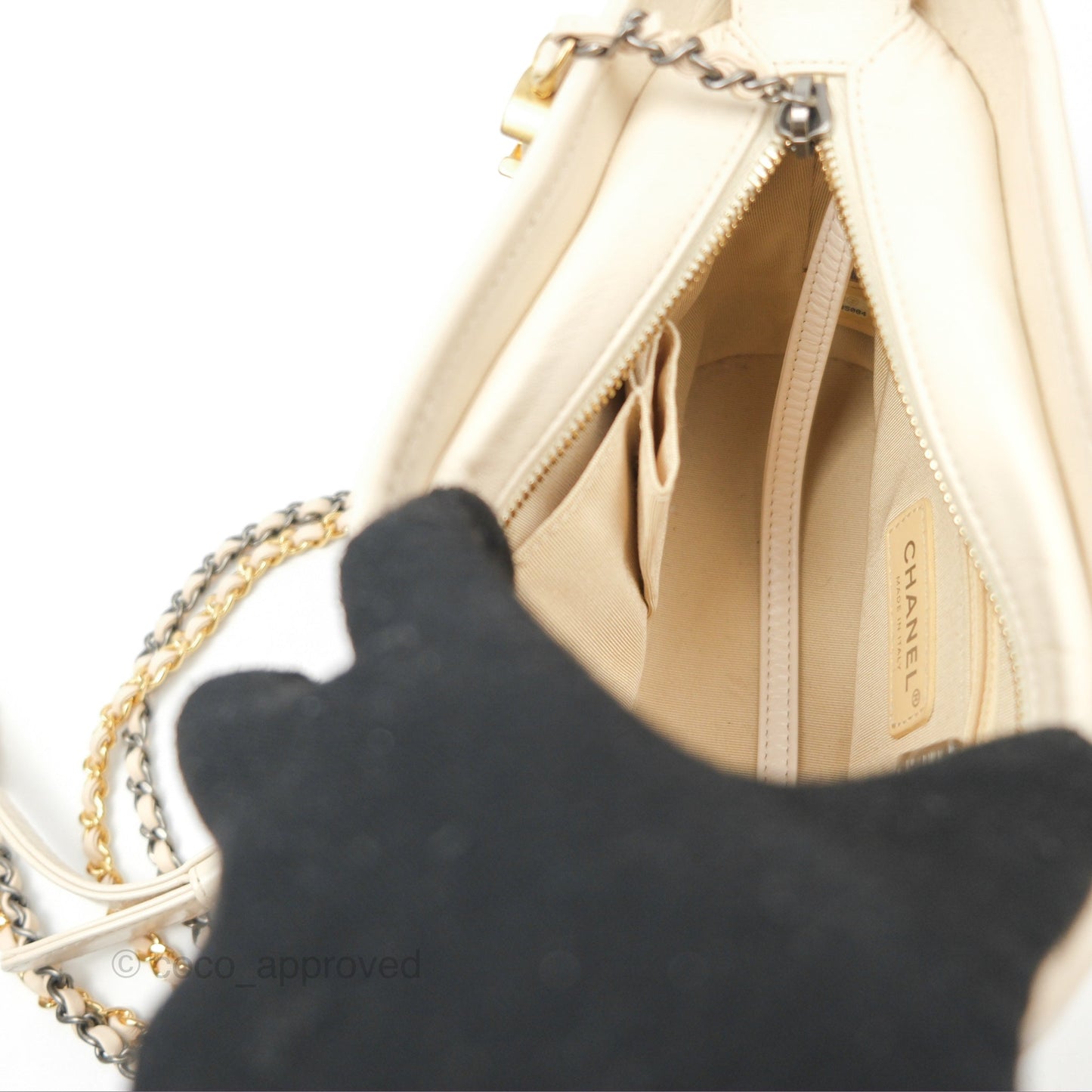 Chanel Small Gabrielle Hobo Chevron Ivory Beige Aged Calfskin