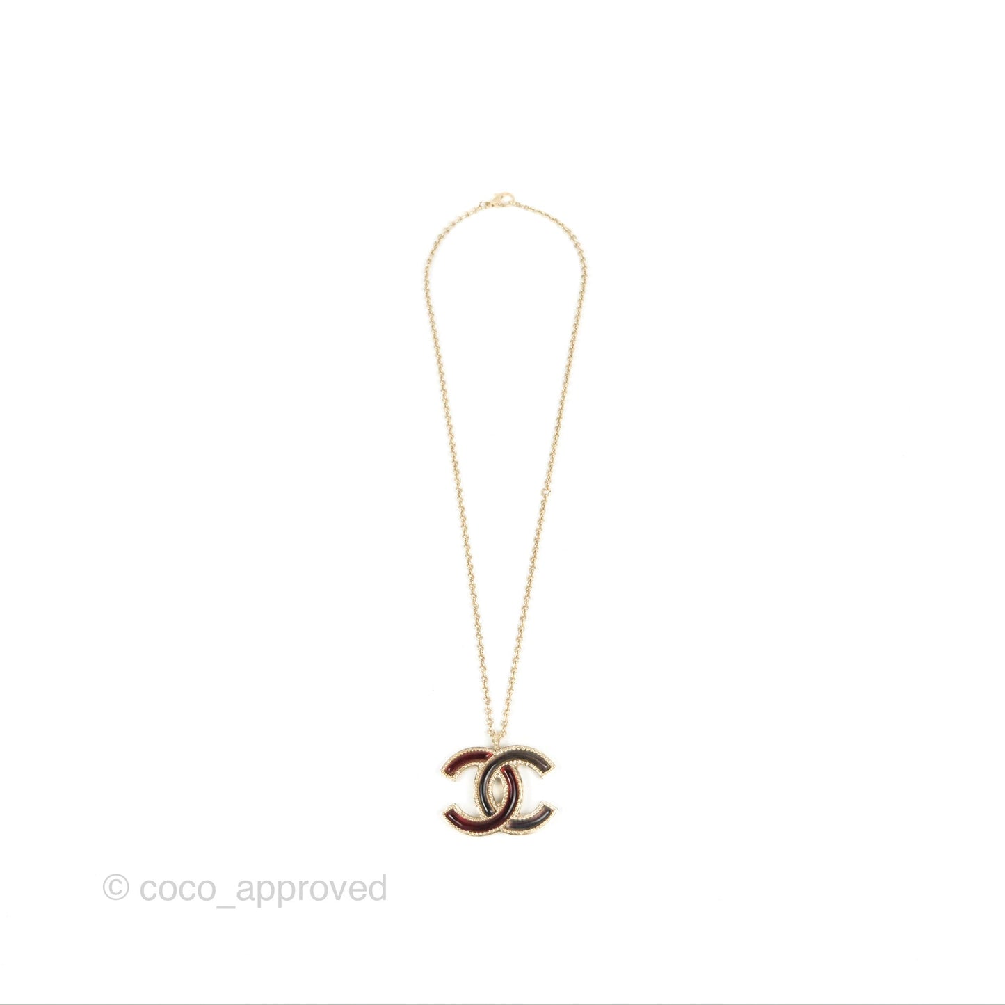 Chanel Large CC Necklace Burgundy/Grey Enamel Gold Tone 17A
