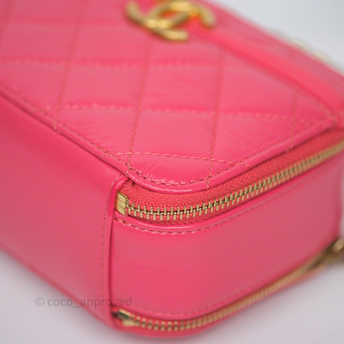 Chanel Small Top Handle Vanity Case Hot Pink Shiny Crumpled Calfskin Aged Gold Hardware