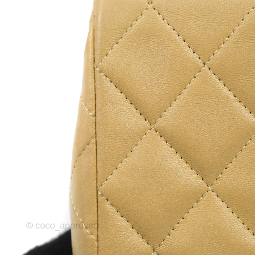 Chanel Vintage Square Flap Bag Beige Lambskin 24K Gold Hardware