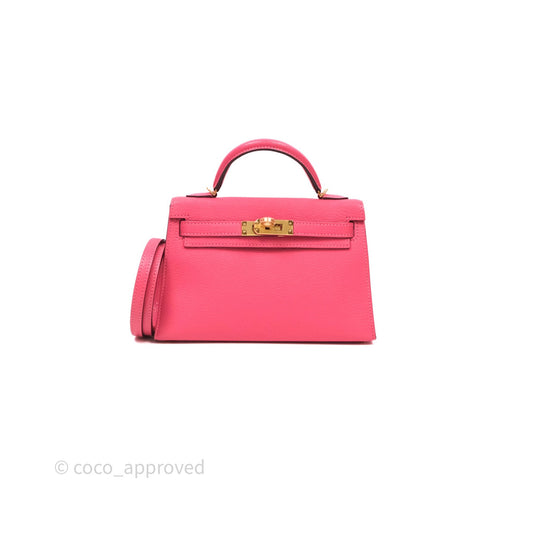 Hermes Mini Kelly II Chevre Mysore U5 Rose Lipstick Gold Hardware