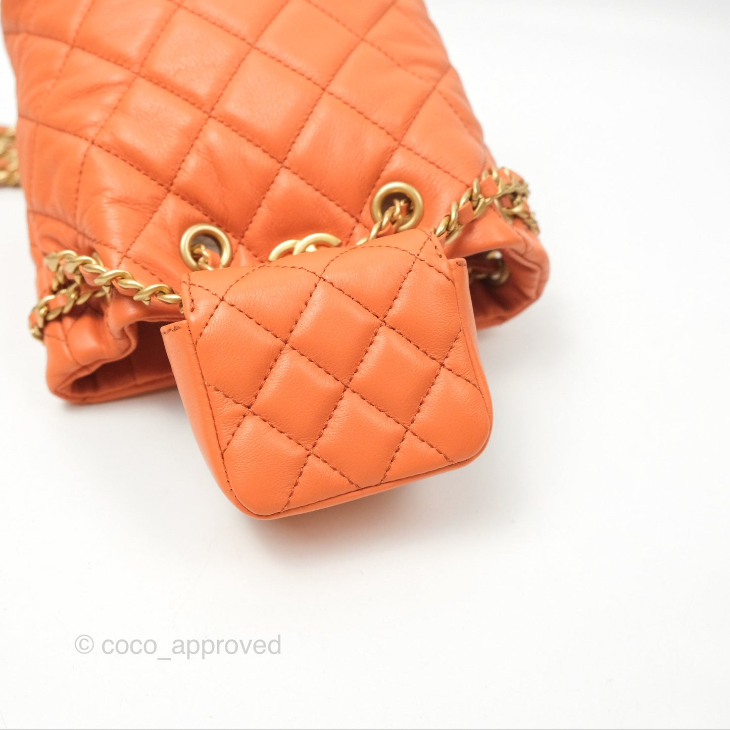 Chanel Small Drawstring Backpack Orange Calfskin Aged Gold Hardware 23A