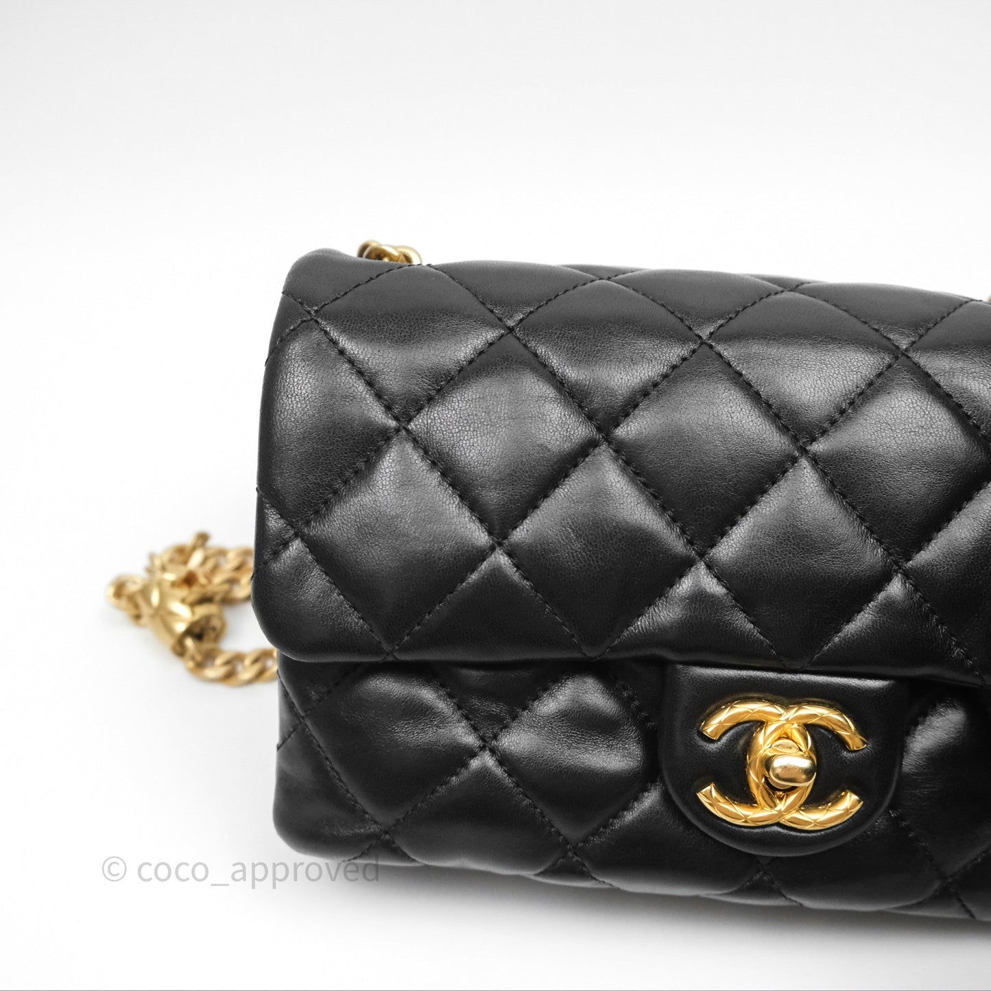 Chanel Small All Slide Adjustable Chain Flap Bag Black Lambskin Aged Gold Hardware 22K