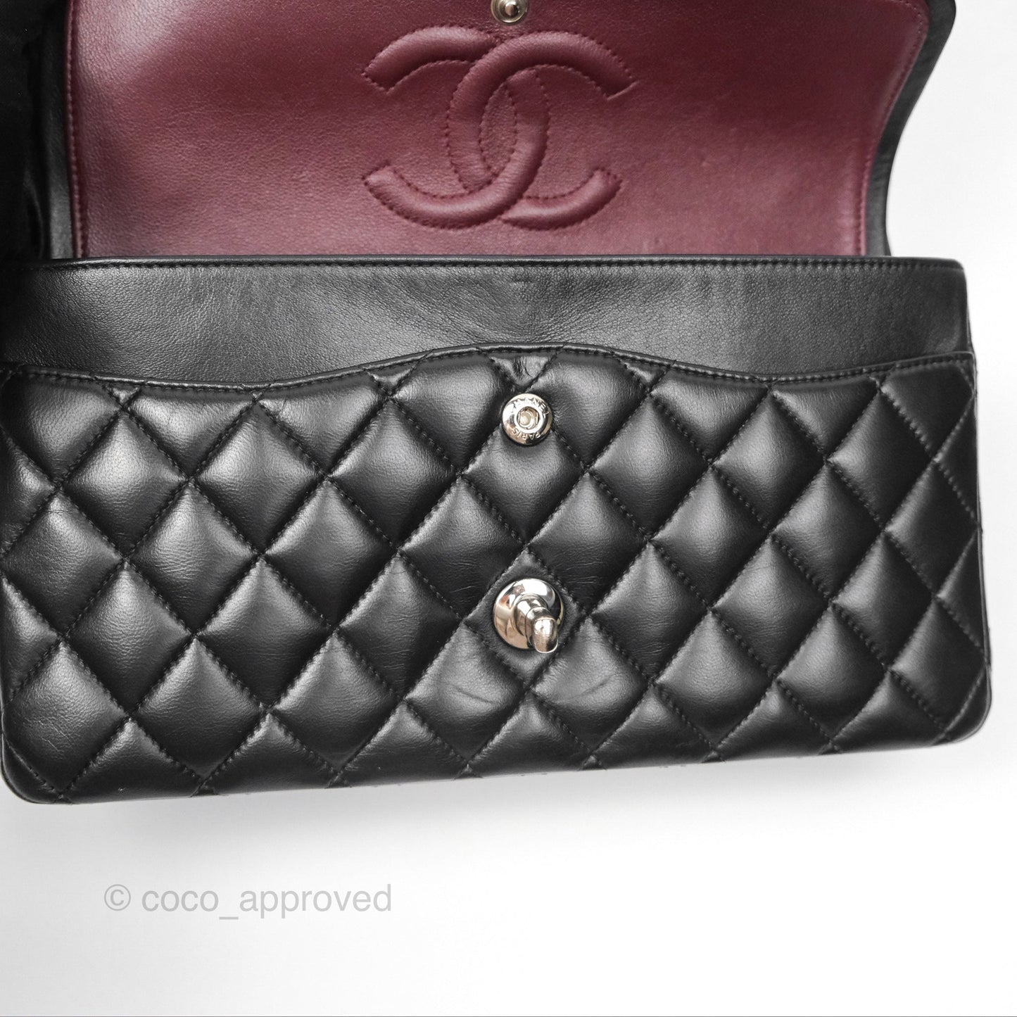 Chanel Classic M/L Medium Flap Quilted Black Lambskin Silver Hardware