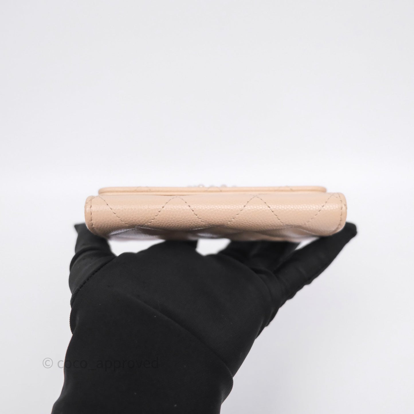Chanel Pearl CC Flap Card Holder Beige Caviar Gold Hardware