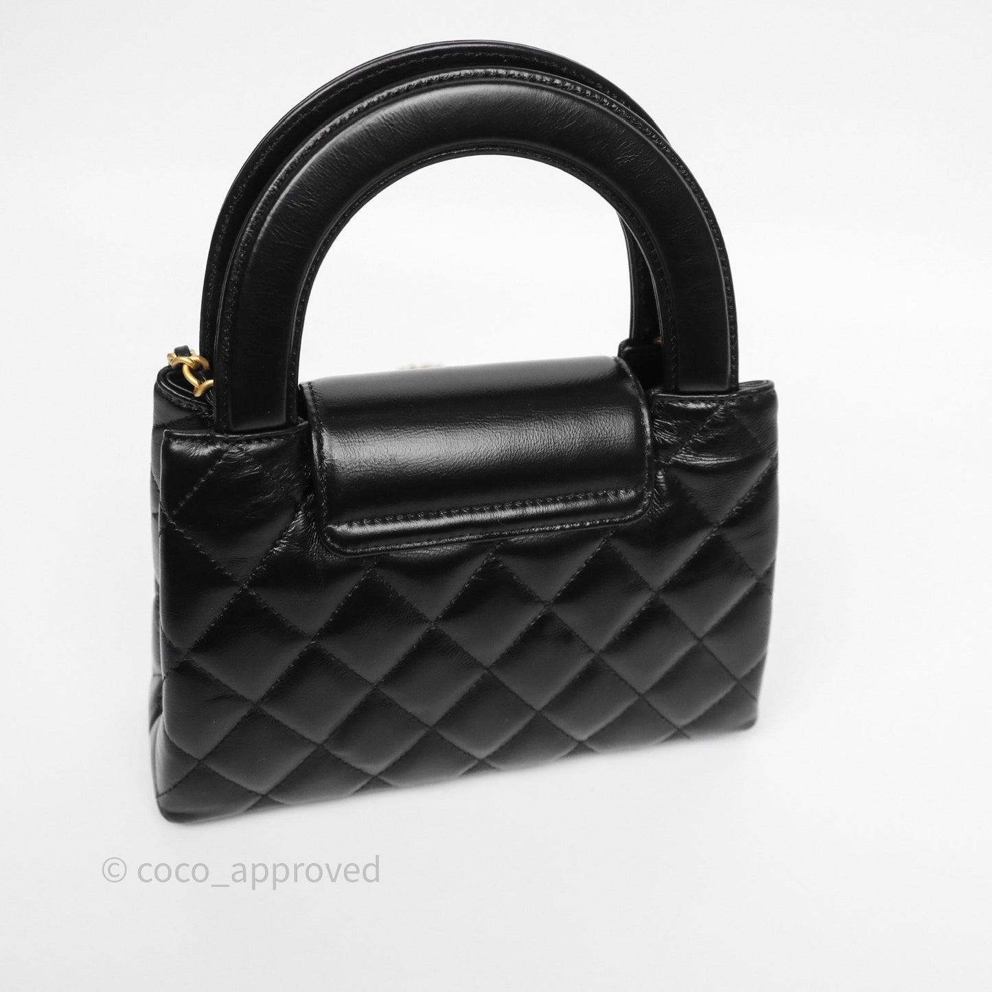 Chanel Kelly Bag Quilted Black Shiny Crumpled Calfskin Aged Gold Hardware