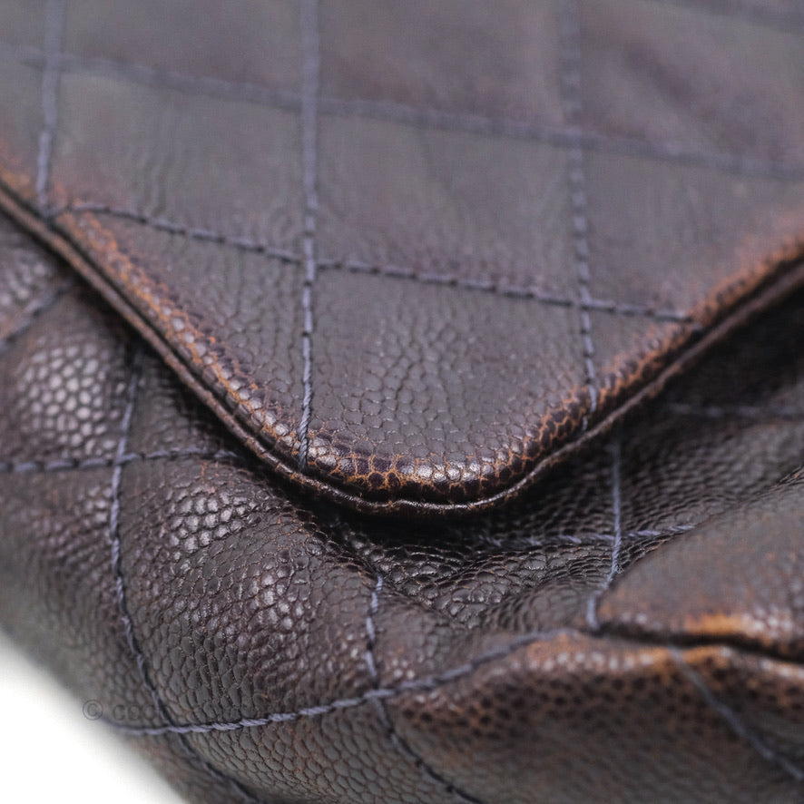 Chanel Jumbo Easy Flap Bag Caviar Dark Purple Ruthenium Hardware