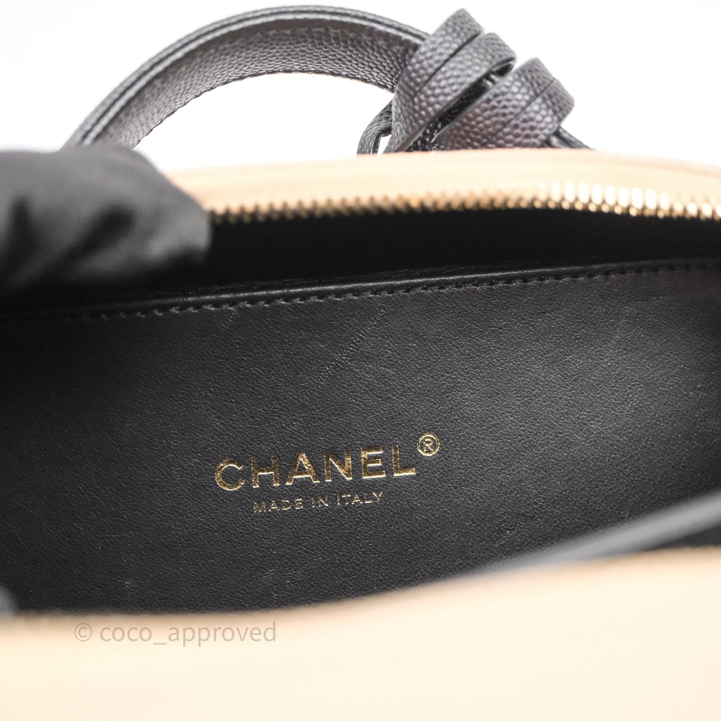 Chanel Quilted New Small CC Filigree Vanity Case Beige Caviar Gold Hardware