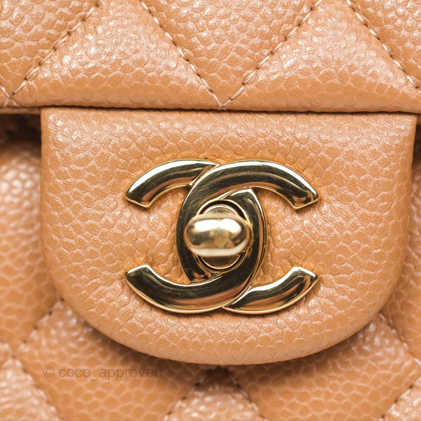 Chanel Classic M/L Medium Flap Quilted Dark Beige Caviar Gold Hardware 18S