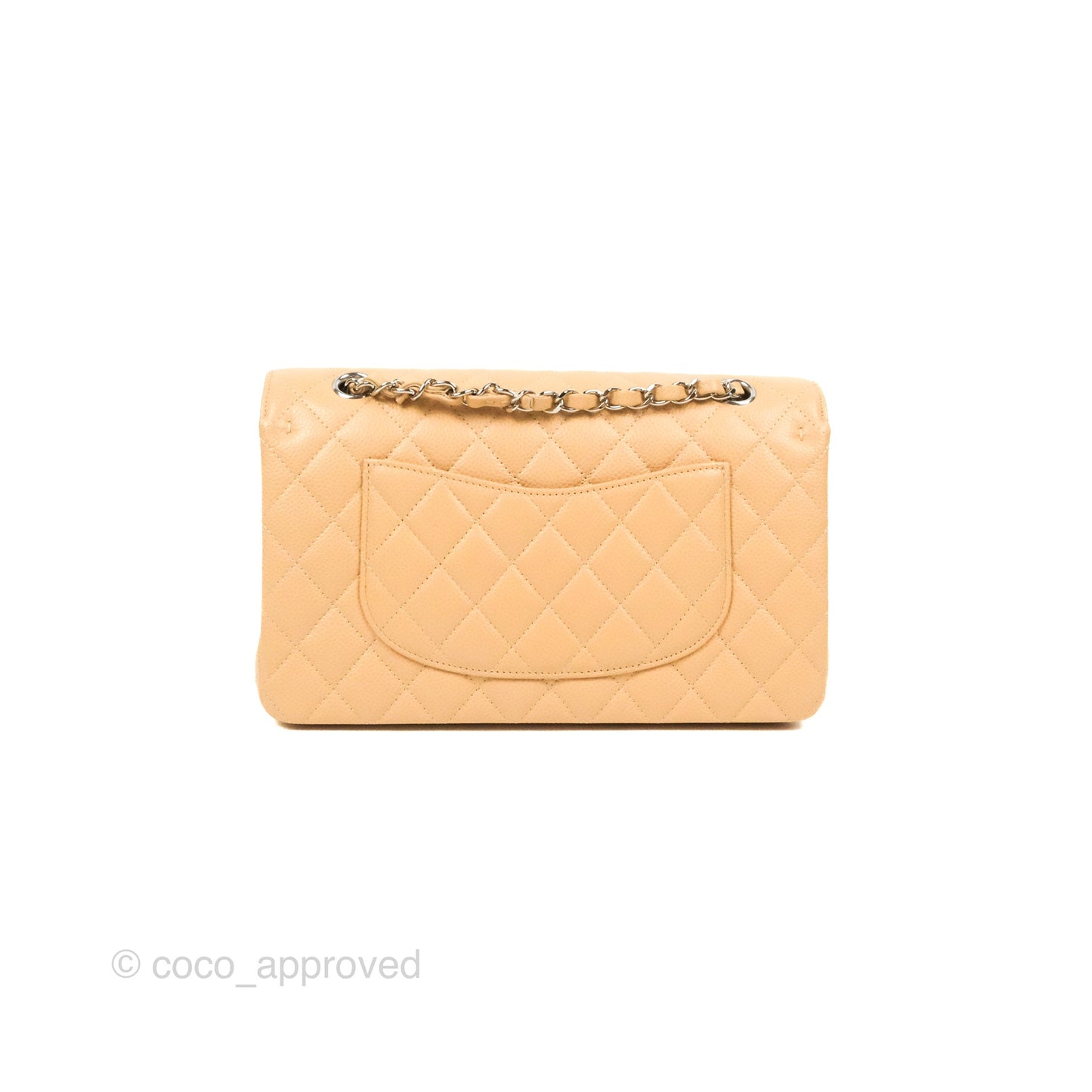 Chanel Classic M/L Medium Flap Quilted Beige Caviar Silver Hardware