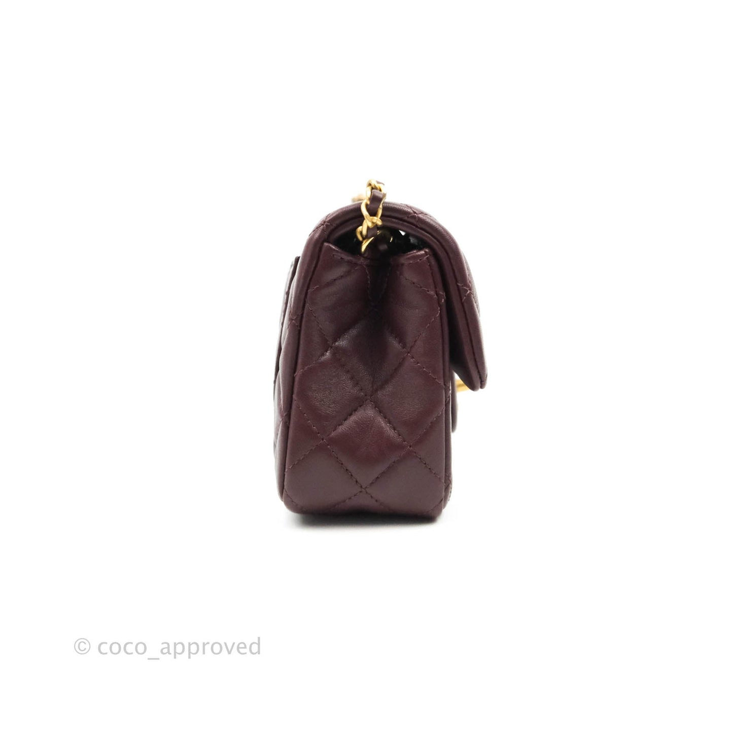 Chanel Mini Rectangular Pearl Crush Quilted Maroon Red Lambskin Gold Hardware
