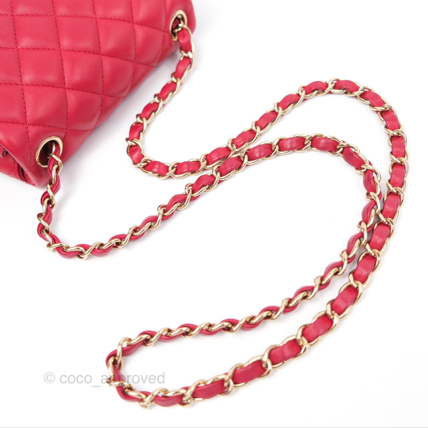 Chanel Mini Square Flap Red Lambskin Light Gold Hardware