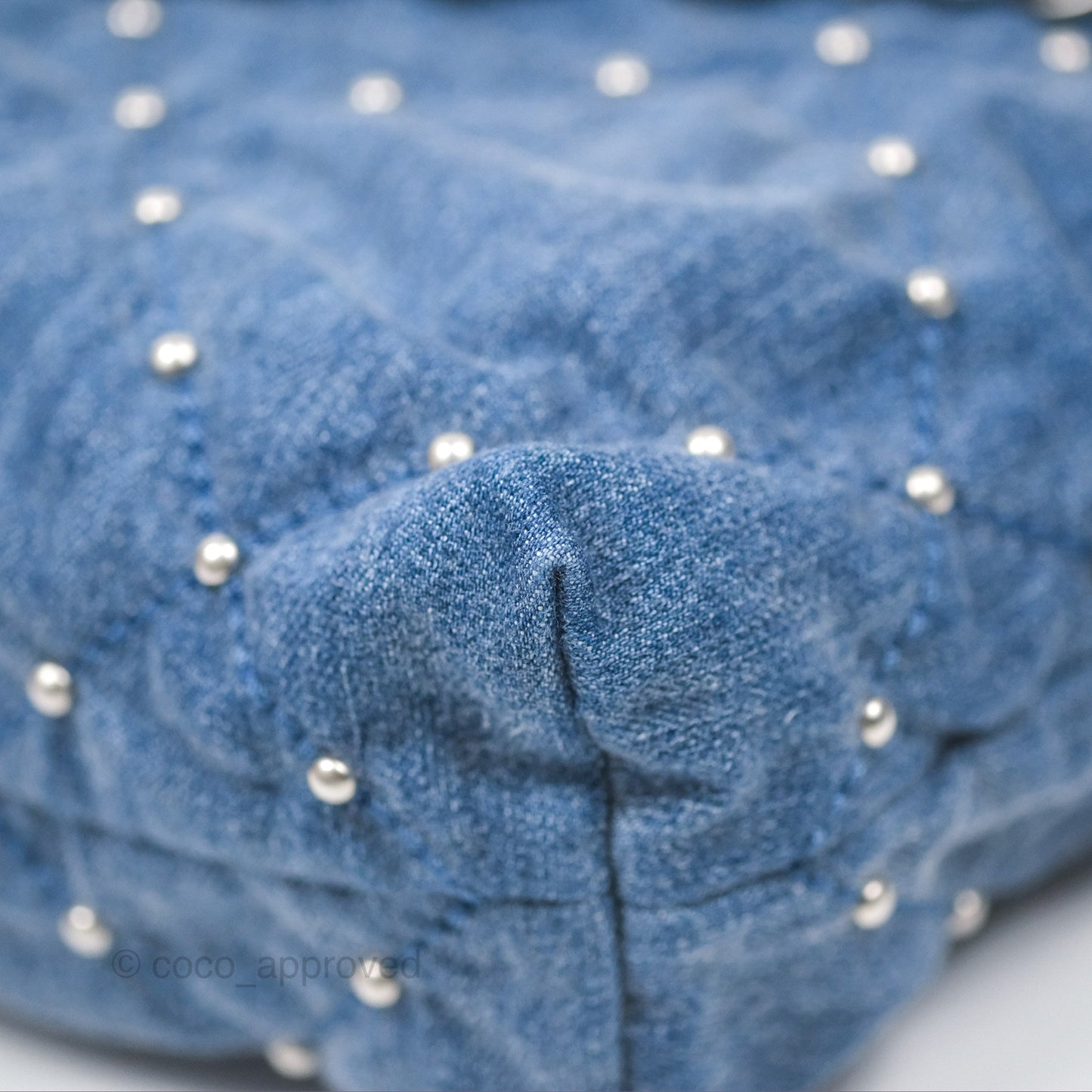 Chanel 22 Small Pearl Studded Denim Silver Hardware