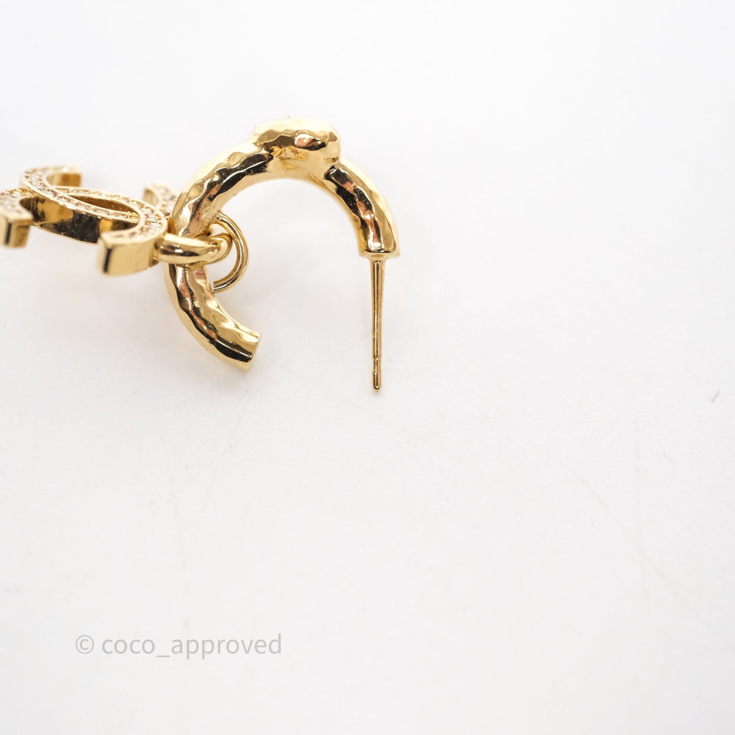 Chanel Heart Crystal CC Drop Hoop Earrings Gold Tone 23P