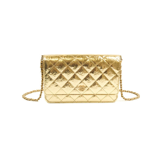 Chanel Quilted Classic Wallet on Chain WOC Metallic Gold Calfskin Gold Hardware