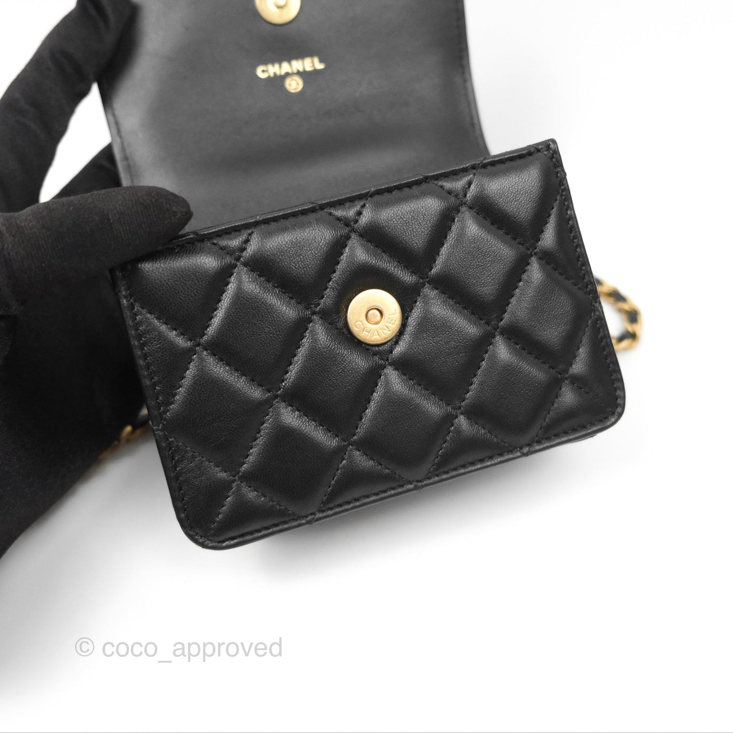 Chanel Top Handle Clutch With Chain Black Lambskin Aged Gold Hardware