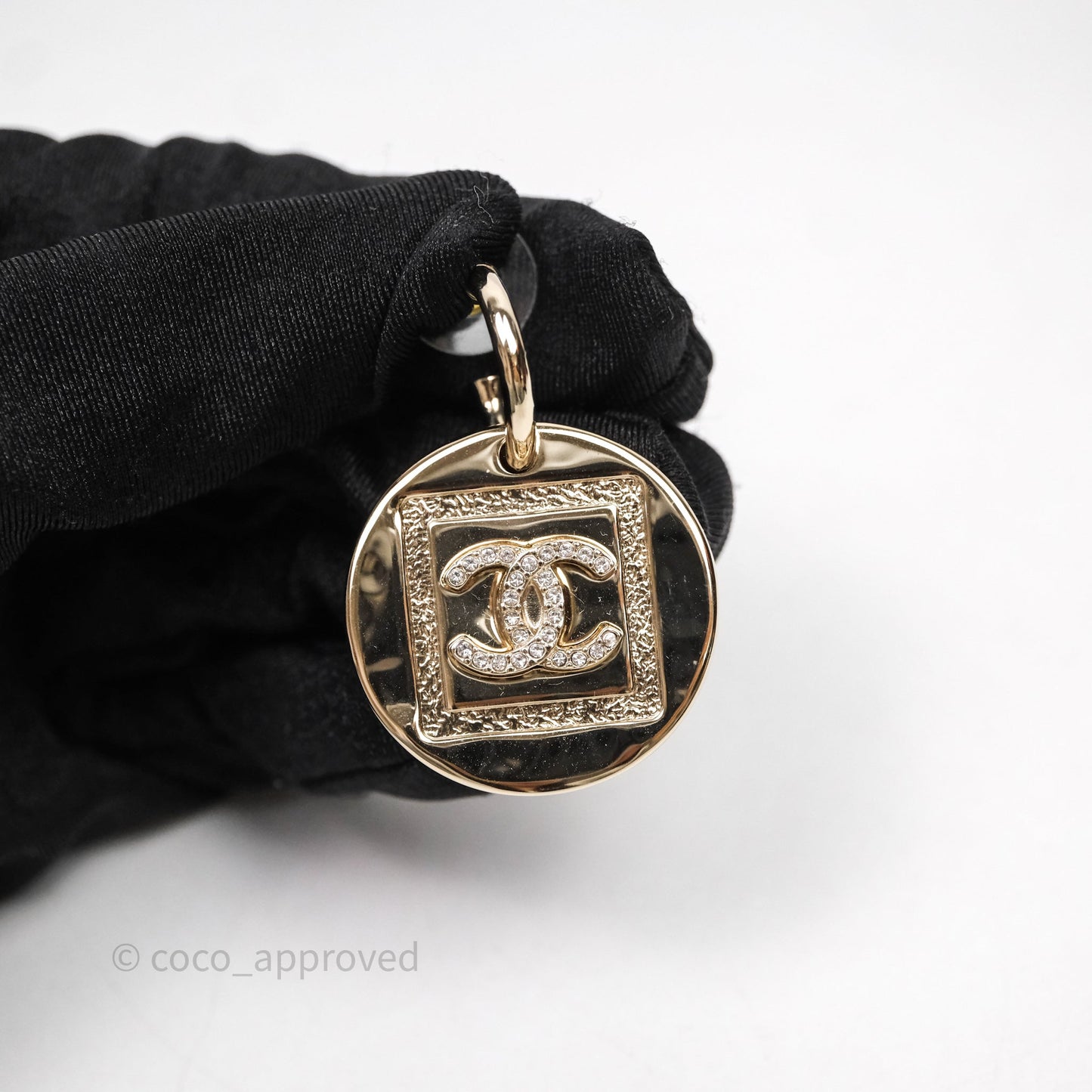 Chanel Crystals CC Round Drop Earrings Gold Tone 23P
