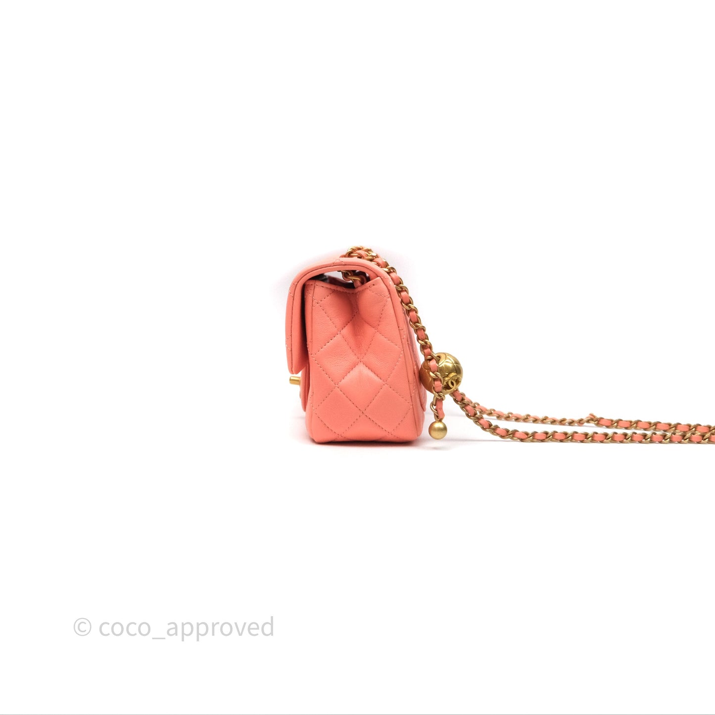 Chanel Pearl Crush Mini Square Quilted Peachy Pink Lambskin Aged Gold Hardware